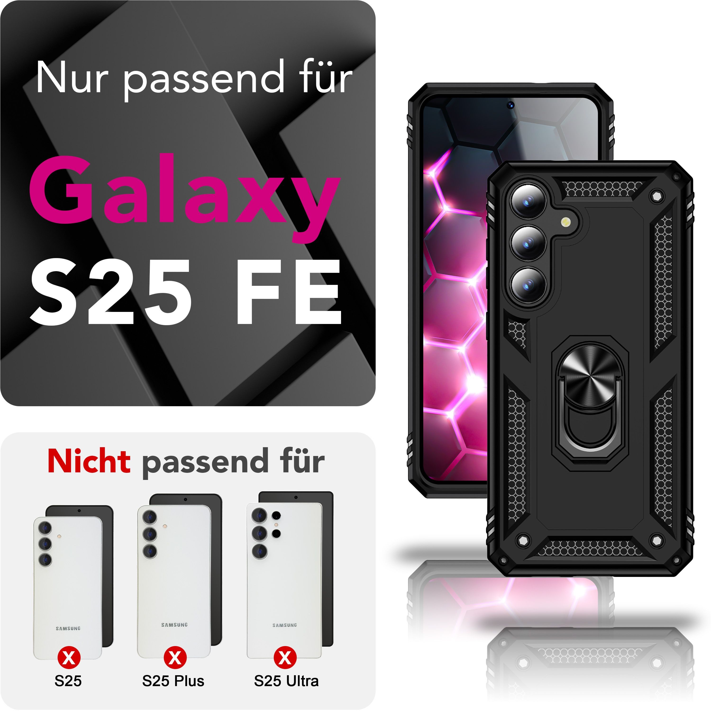 Nalia Smartphone-Hülle Samsung Galaxy S25 FE 17 cm (6,7 Zoll), Military Style / Panzer Hülle mit Ring / Extrem Robust / Outdoor Case