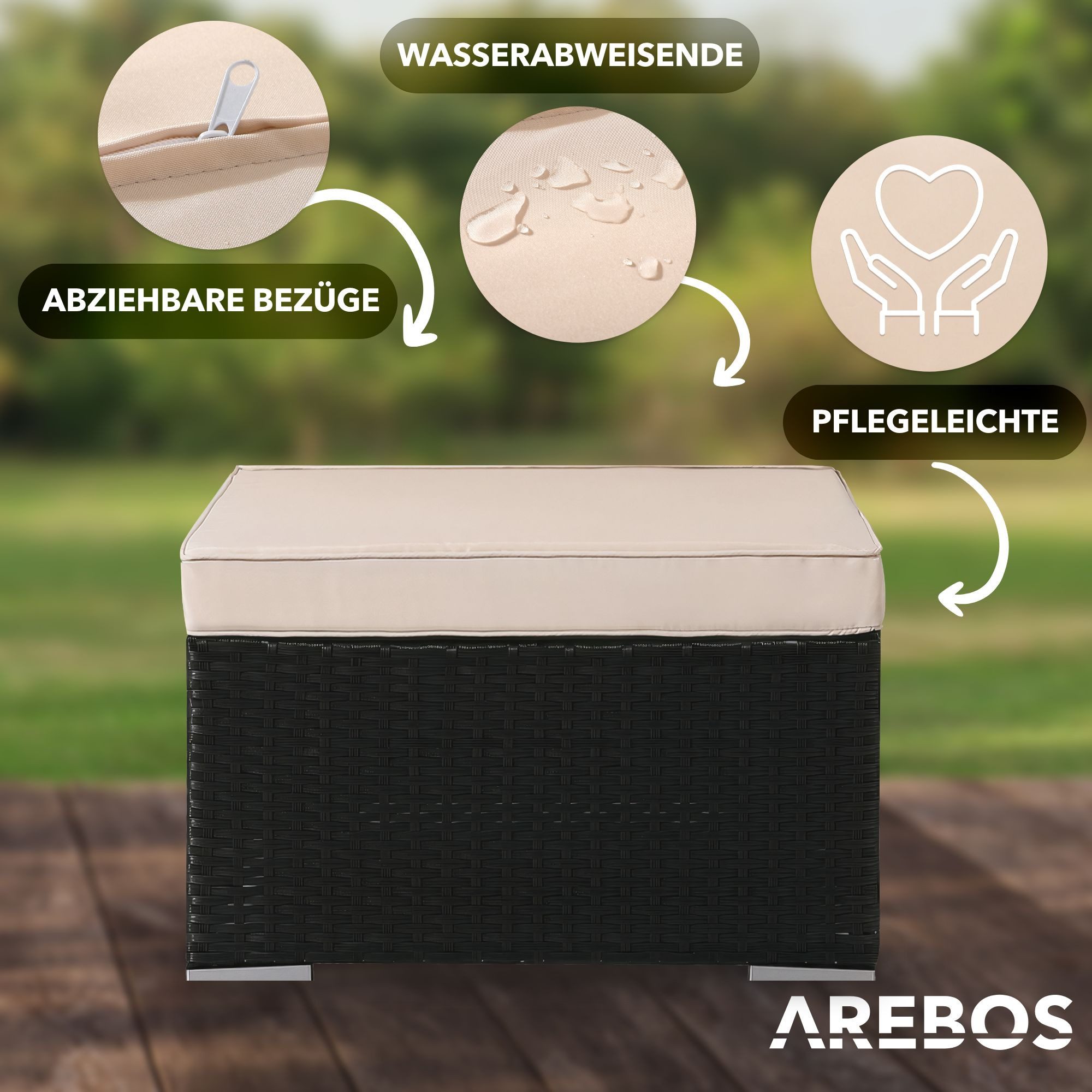 Arebos Hocker Inkl. Sitzkissen, Wetterbeständiger Garten-Hocker, 75 x 75 x 45 cm, Leichtes, witterungsbeständiges, rostfreies Aluminiumgestell