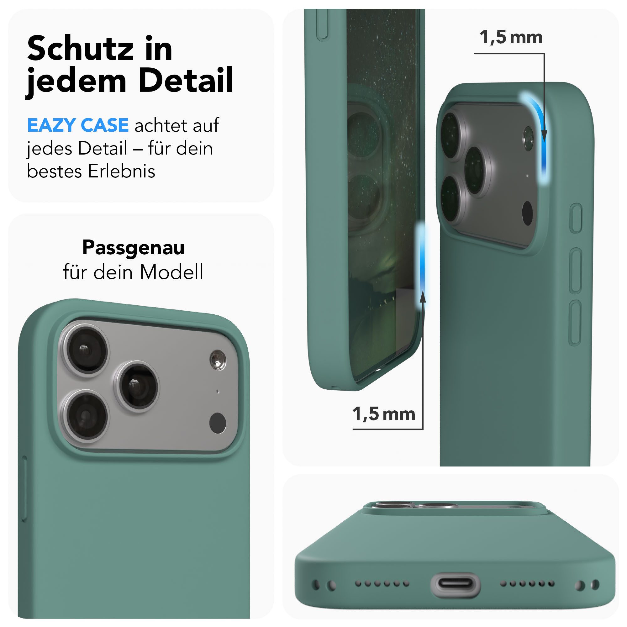 EAZY CASE Handyhülle für Apple iPhone 17 Pro Max Hülle Silikon 6,9 Zoll, Schutzhülle mit Kameraschutz Back Cover Bumper Case Case Dunkelgrün