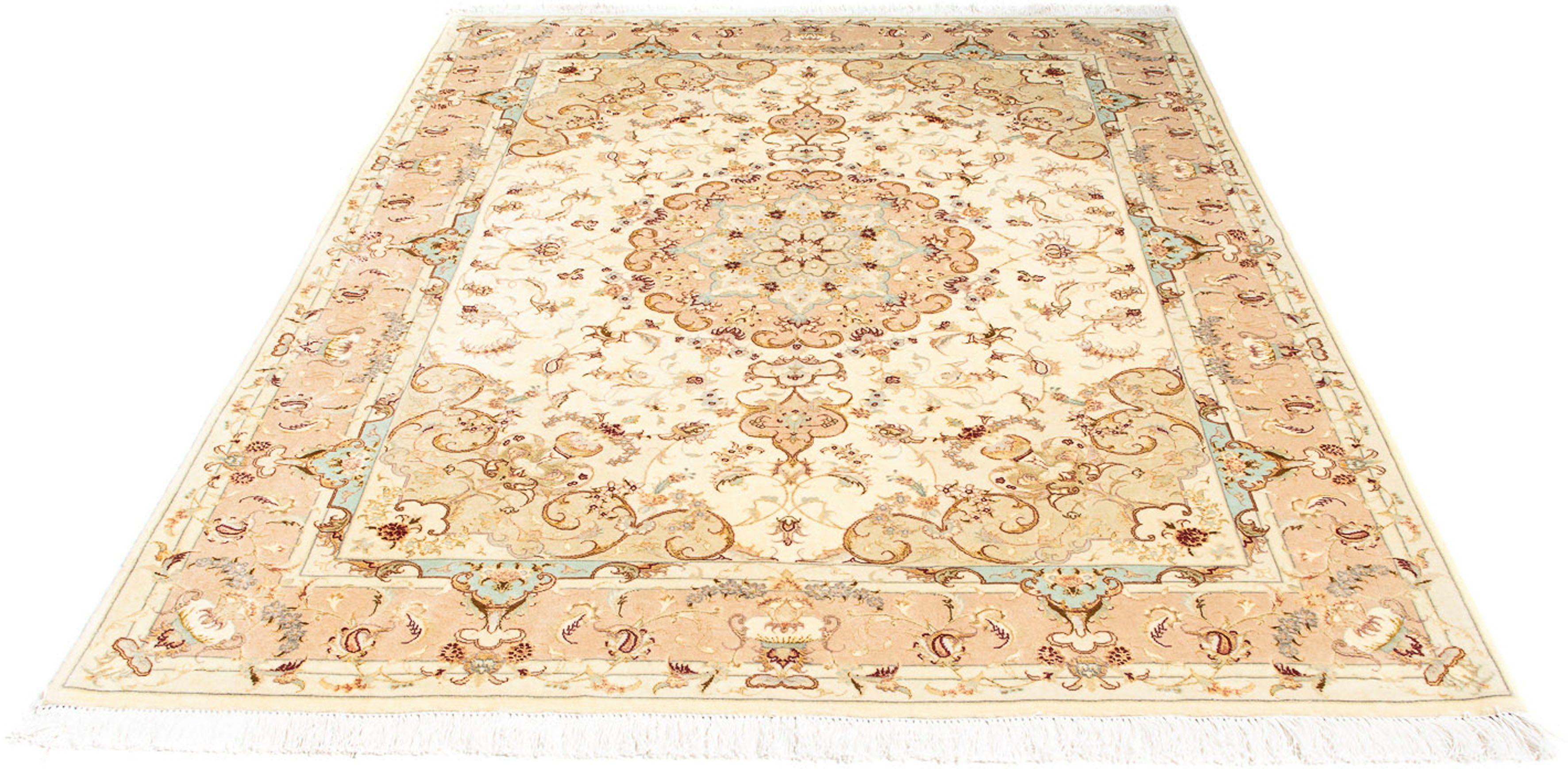 Orientteppich Perser - Täbriz - Royal - 208 x 156 cm - beige, morgenland, rechteckig, Höhe: 7 mm, Wohnzimmer, Handgeknüpft, Einzelstück mit Zertifikat