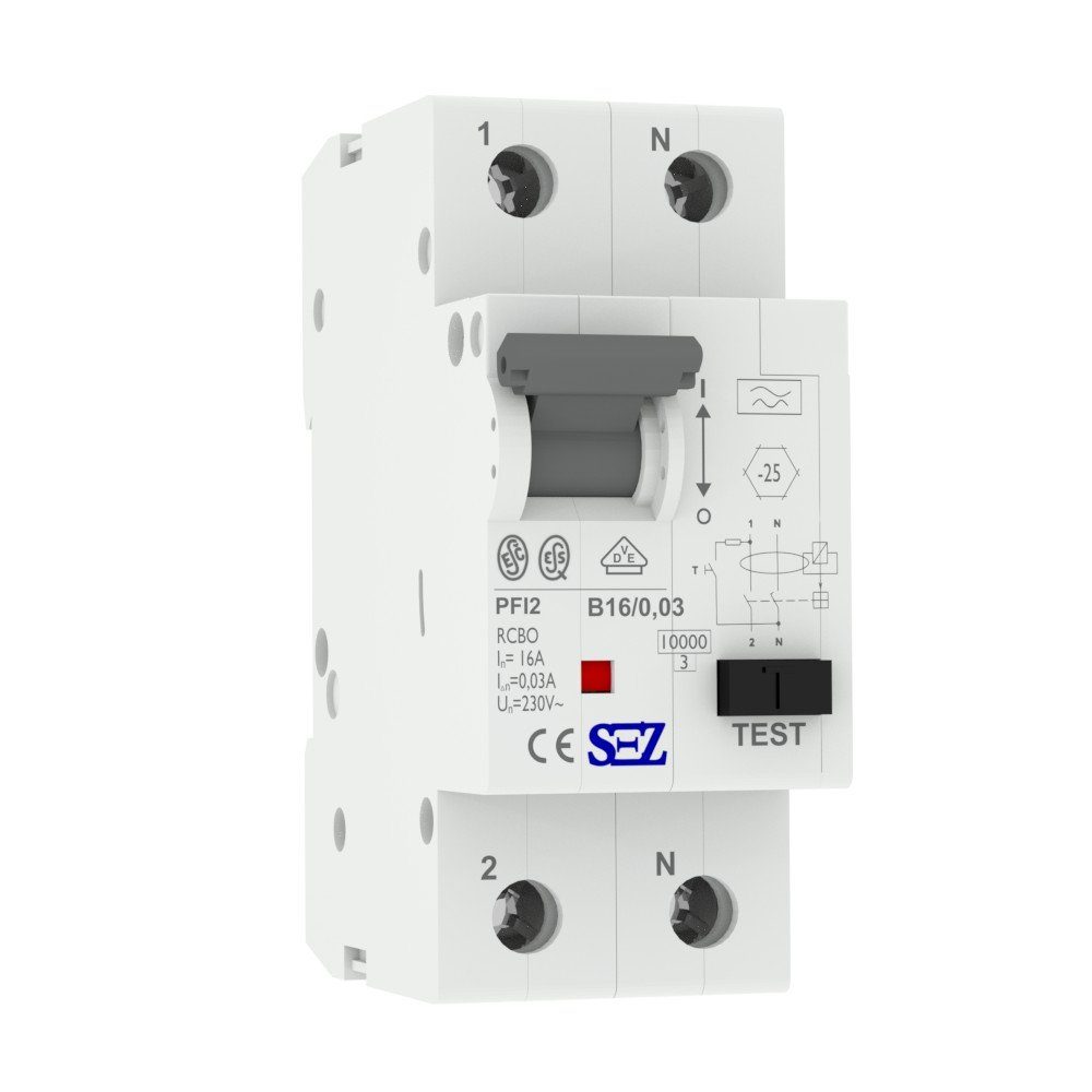 SEZ Schalter SEZ FI/LS B 16A 30mA 2p 10kA RCBO VDE FI/LS-Schalter (1-St)