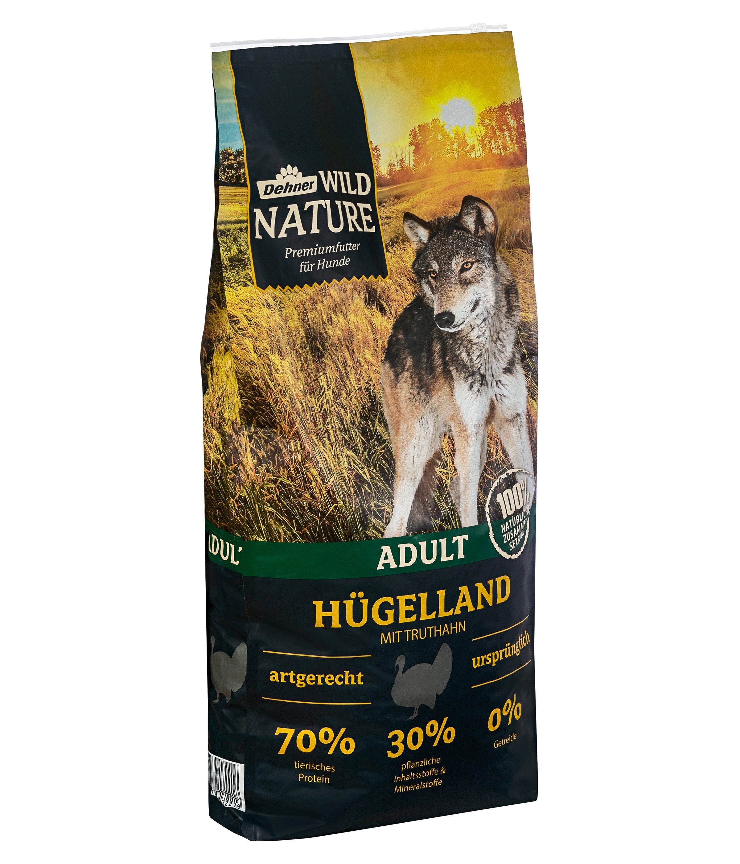 Dehner Wild Nature Hügelland Adult Truthahn, 4 kg / 12 kg, getreidefrei Truthahn, Trockenfutter für: Hunde, Trockenfutter für ausgewachsene Hunde