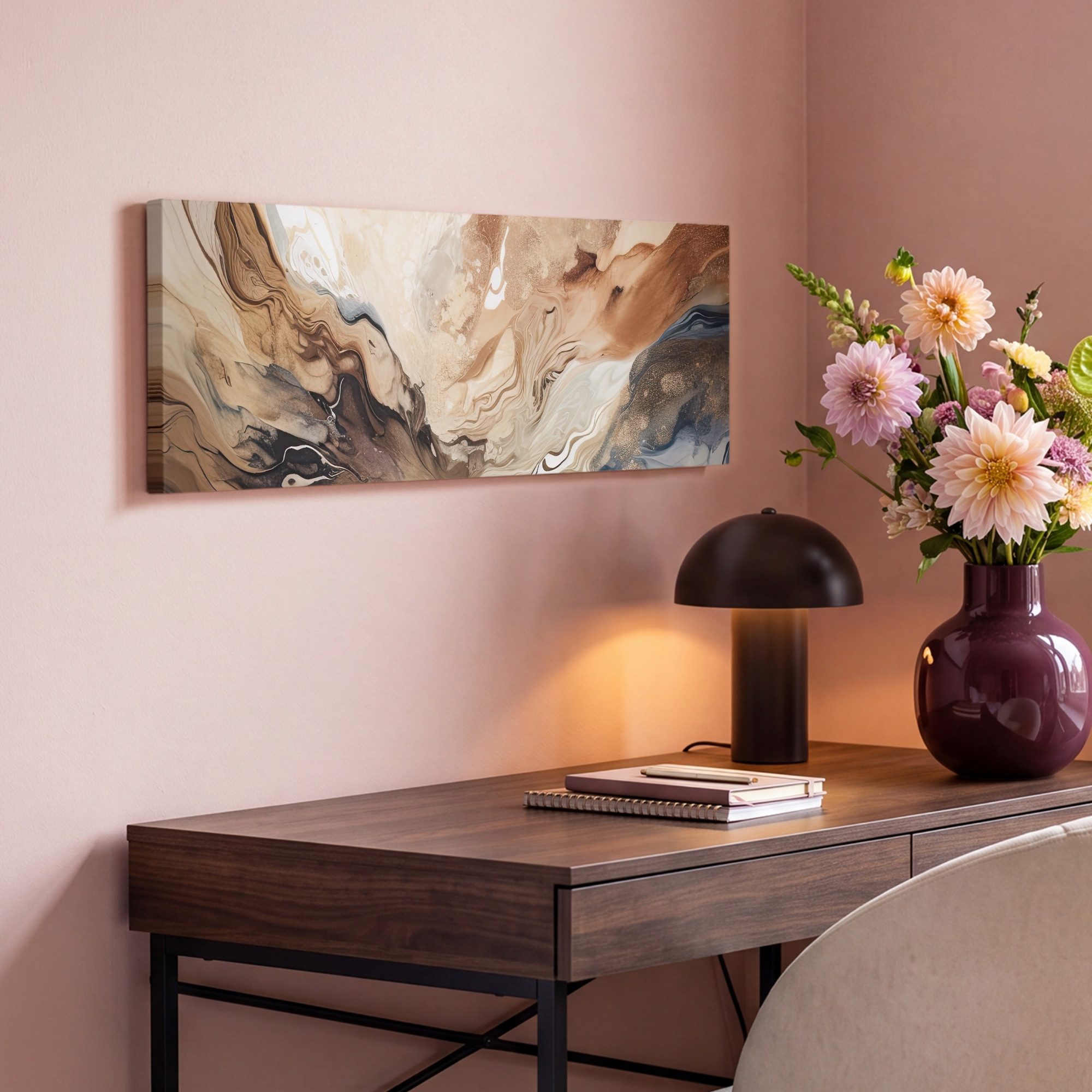 OneMillionCanvasses® Leinwandbild Panorama Abstrakt - Kunst - Farbe - Beige - Modern, Fotodruck (1 St), Wandbild, Deko Schlafzimmer Wohnzimmer Flur 60x20 cm – Bild 4 von 5