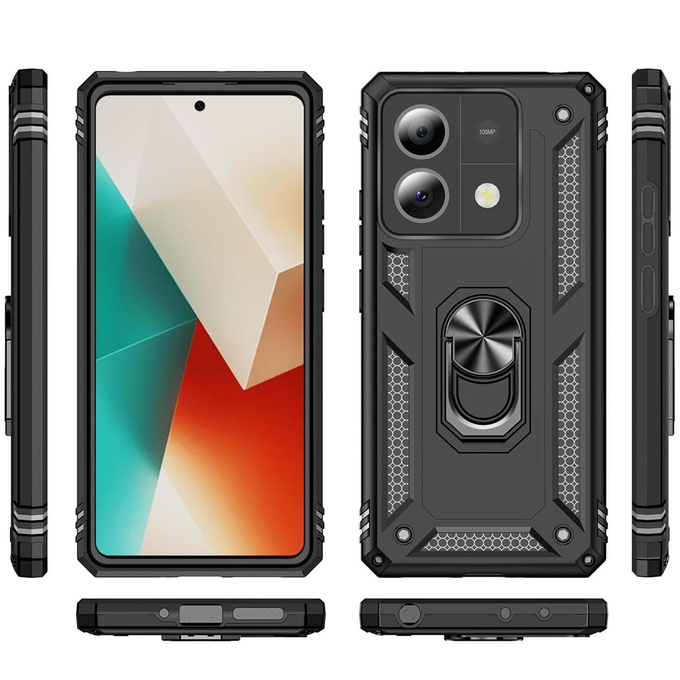 CoolGadget Handyhülle Armor Shield Case für Xiaomi Redmi Note 13 5G 6,67 Zoll, Outdoor Cover Magnet Ringhalterung Handy Hülle für Redmi Note 13 5G