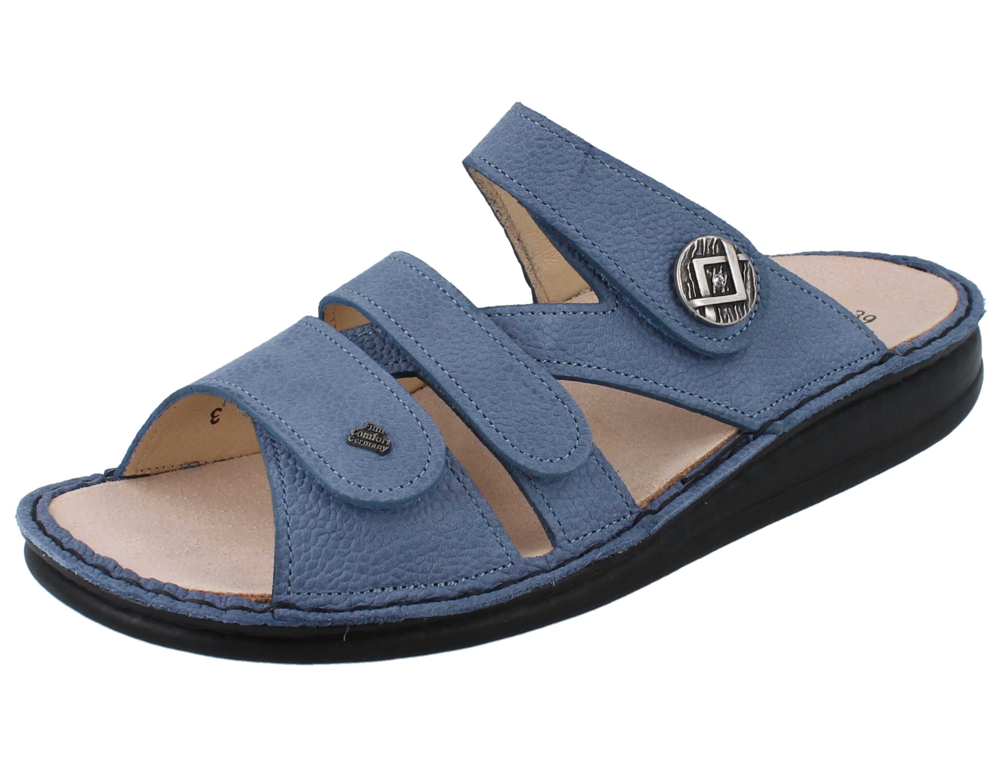 Finn Comfort FINN COMFORT Agueda Damen Pantolette jeansblau genarbtes Nubukleder - Pantolette Wechselfußbett
