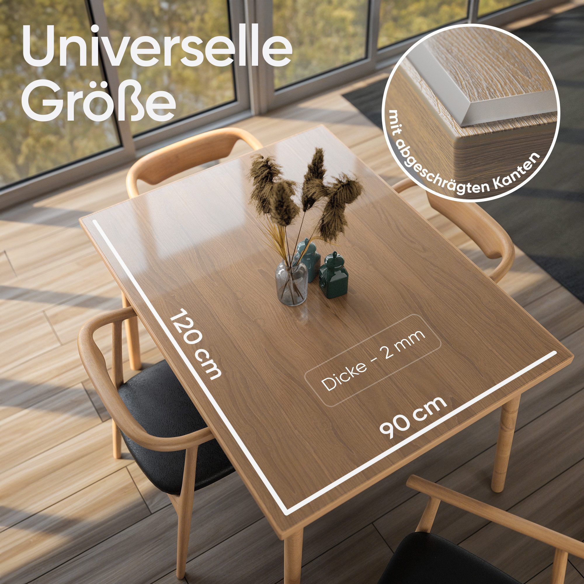 Björn&Schiller Tischdecke Transparent Tischfolie 2mm – Schutzfolie für Tisch, abgeschrägte Kante (Tischauflage – robust, zuschneidbar & pflegeleicht 1-tlg, 90x1 – Bild 5 von 5