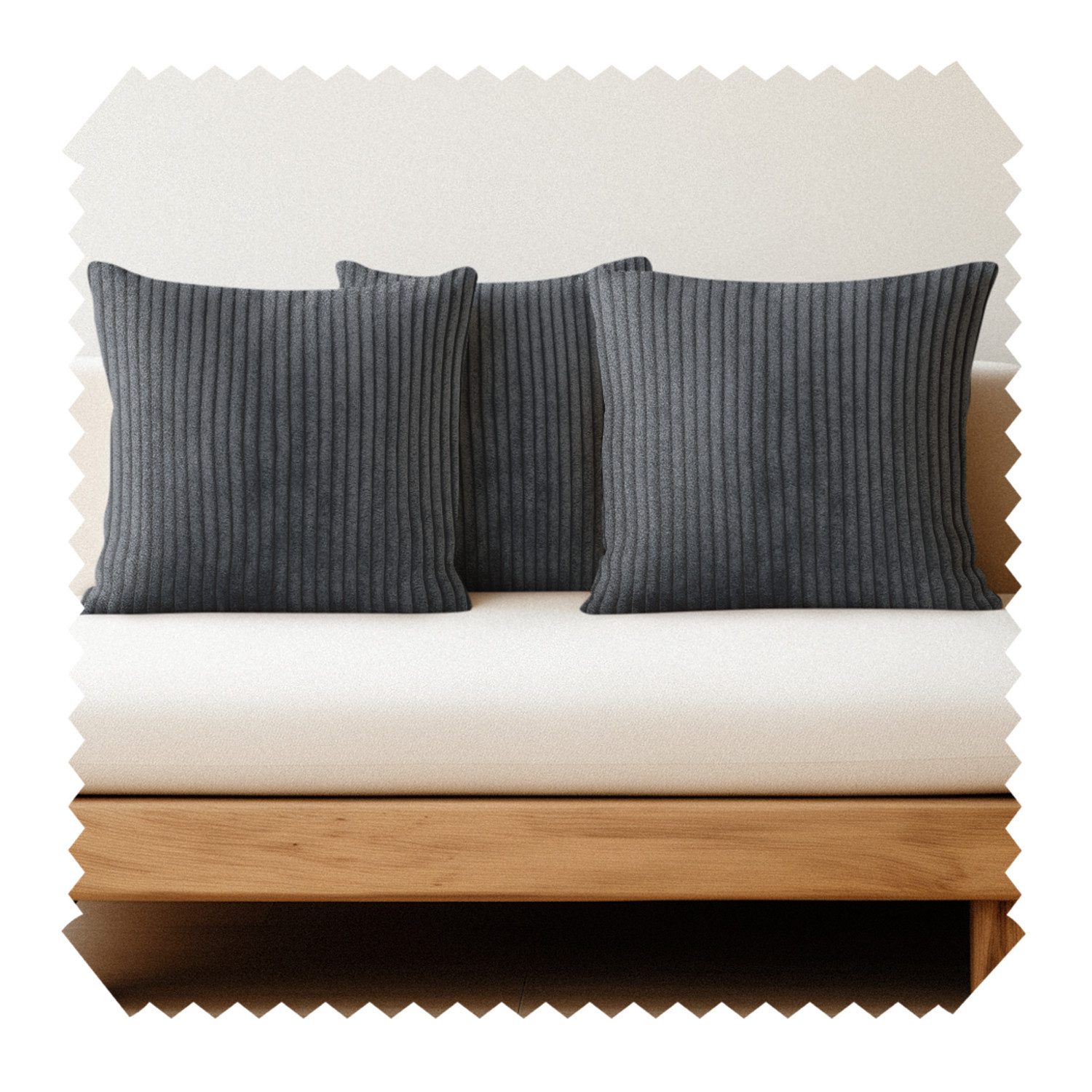 novely® Dekokissen 3er Set Dekokissen PORTO Cord-Optik Kissen Kissenbezug 40x40cm Füllung, Cord-Optik, Samtige Haptik, Fusselfrei, versteckter Reißverschluss