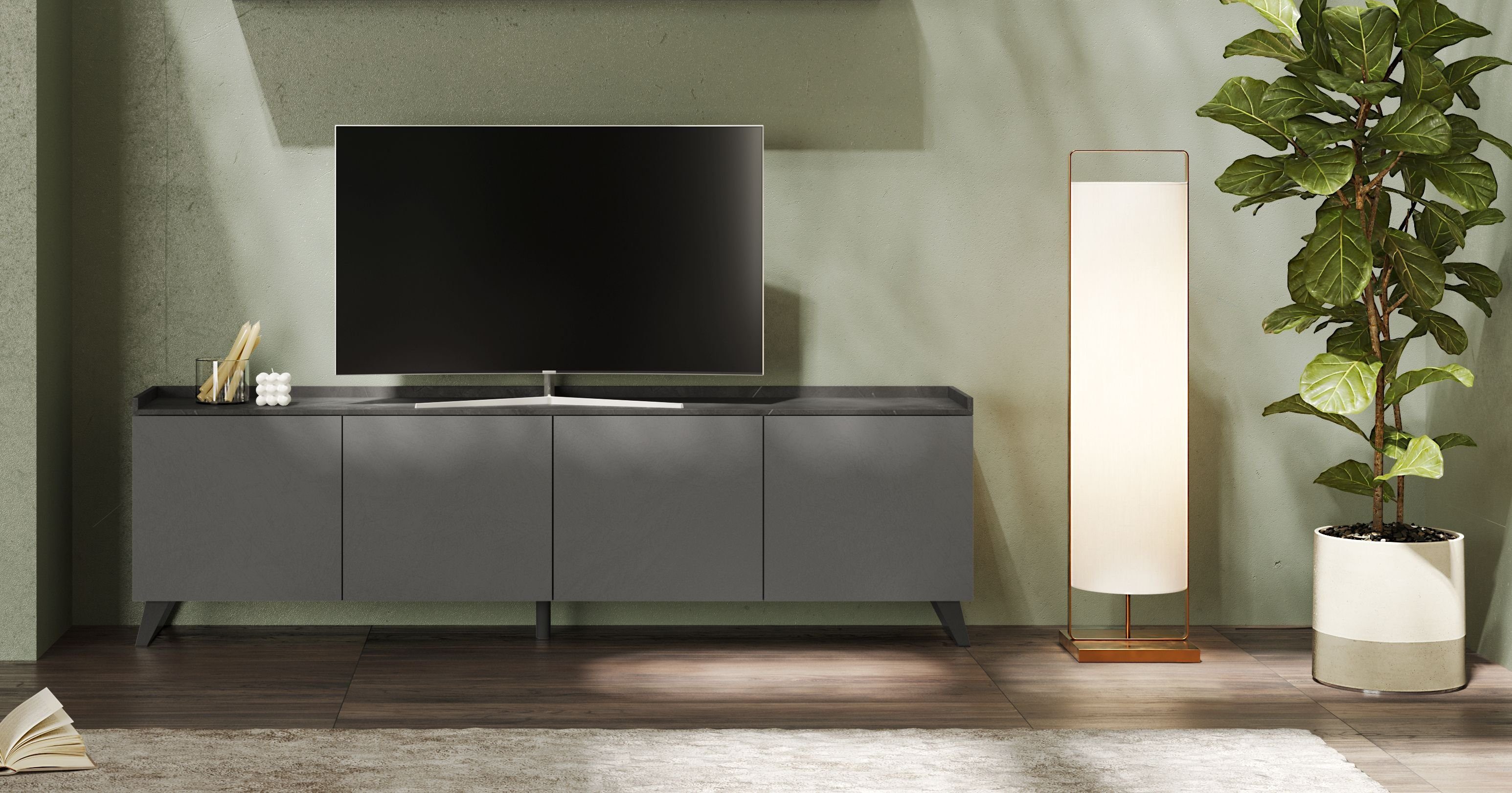 Home affaire Lowboard Tray, Breite 241, TV-Bank mit 4 Türen, Top "Tablet", Push-to-open Funktion