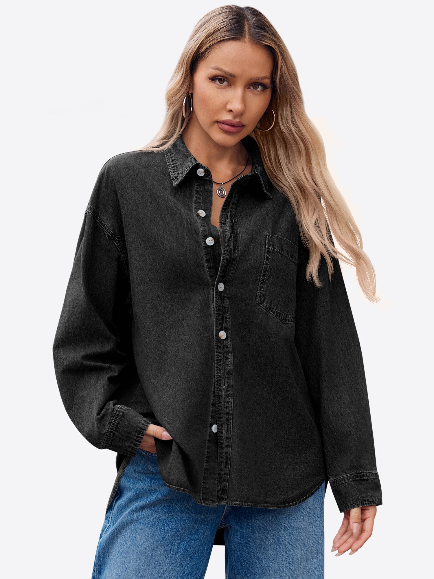 Imily Bela Jeansbluse Damen Lässig Boyfriend Jeansjacke Denim Oberteil (Packung, 1-tlg., 1per-Pack) aus Baumwolle in Unifarbe