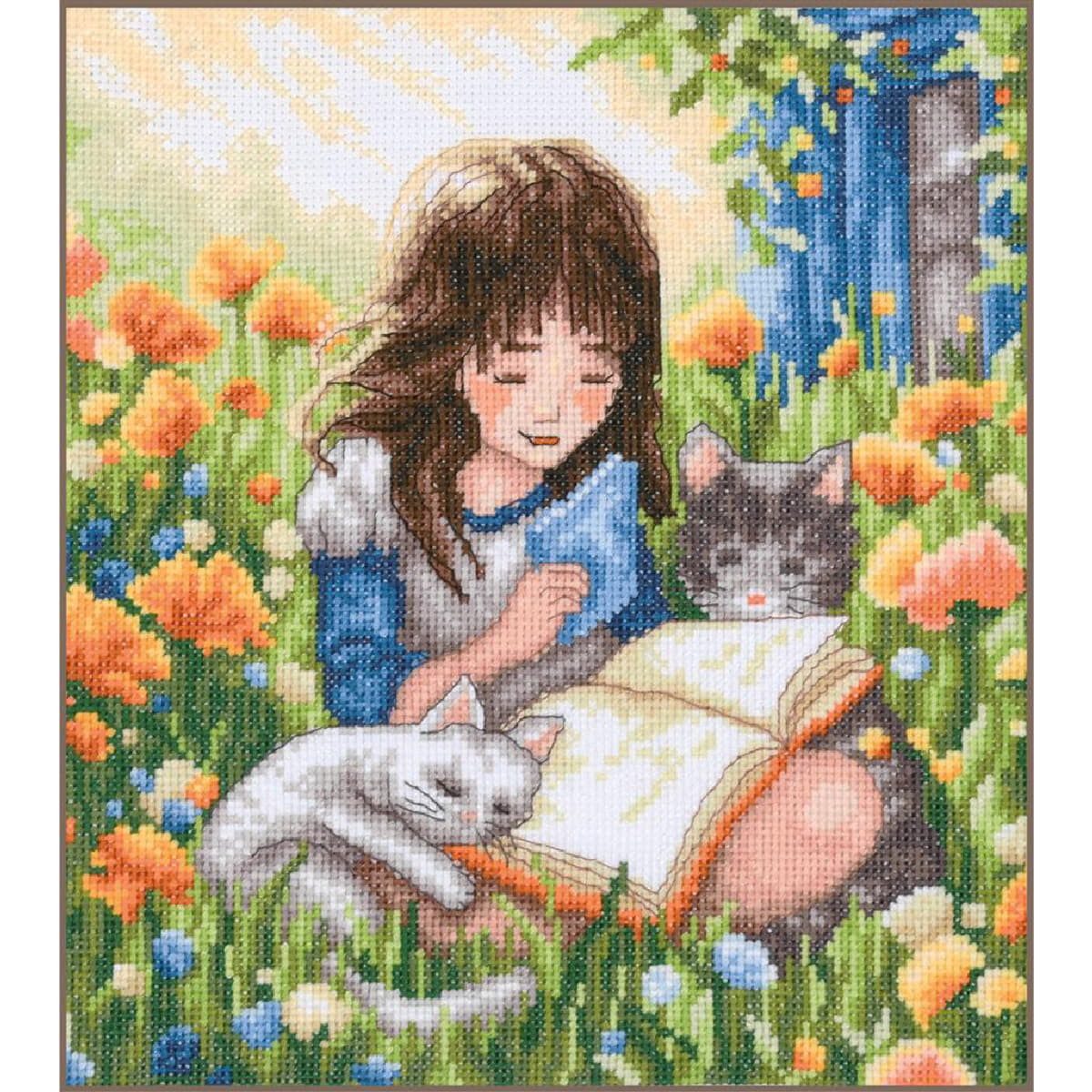 Vervaco Kreativset Vervaco geteld borduurpakket "Ontspannen in de tuin", 23x25cm, (embroidery kit by Marussia)