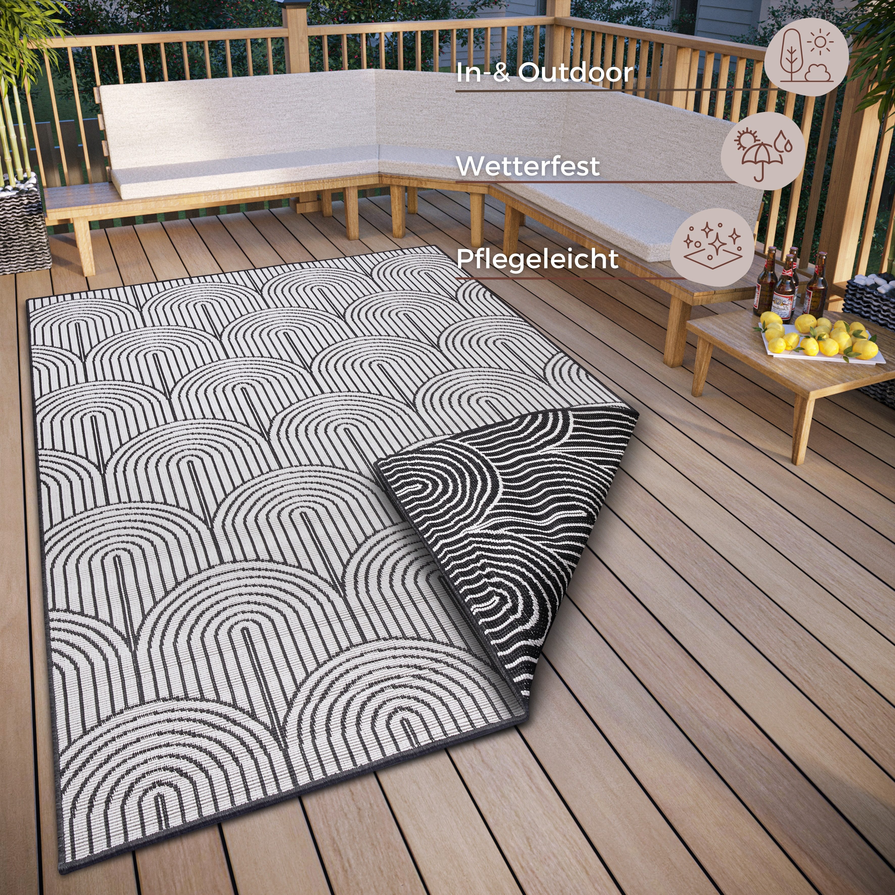 HANSE Home Outdoorteppich Pangli, Wendeteppich, rechteckig, Höhe: 5 mm, In-& Outdoor, Teppich, Wetterfest, Balkon, Garten, Wohnzimmer, Modern