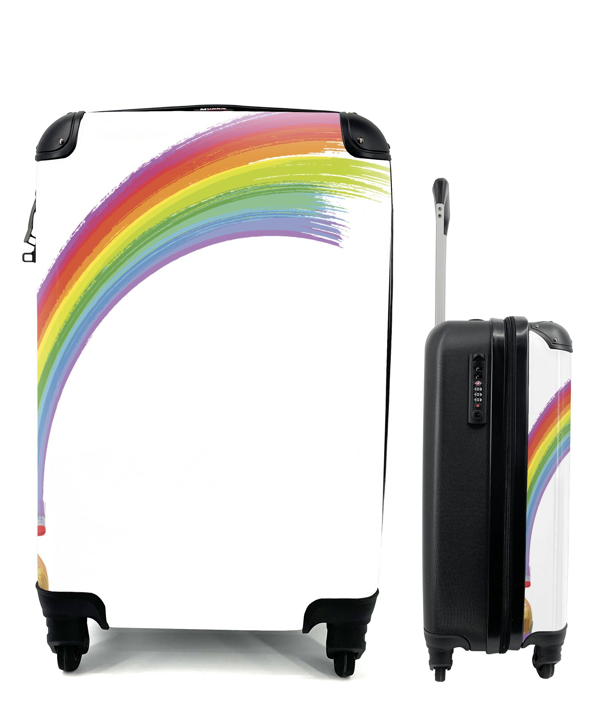 MuchoWow Handgepäckkoffer Eine für rollen, Ferien, Trolley, Rollen, Reisetasche das Mädchens, einen Illustration malt, 4 mit eines Reisekoffer Handgepäck Regenbogen