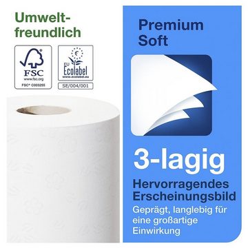 TORK Toilettenpapier Premium (72-St), 3-lagig, hochweiß ohne Prägung, 250 Blatt/Rolle