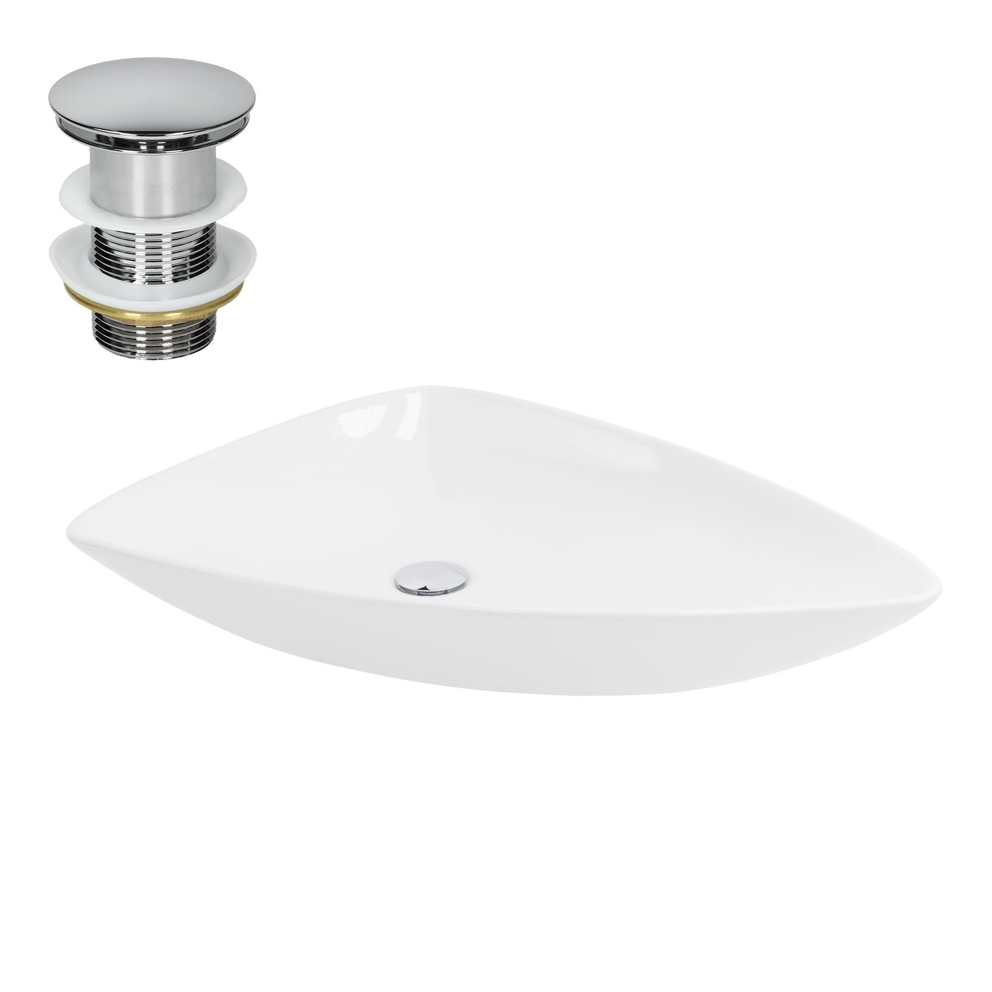 LuxeBath Waschbecken Waschtisch Aufsatzwaschbecken aus Keramik für Badezimmer / Gäste-WC, Handwaschbecken Weiß inkl. Ablaufgarnitur ohne Überlauf
