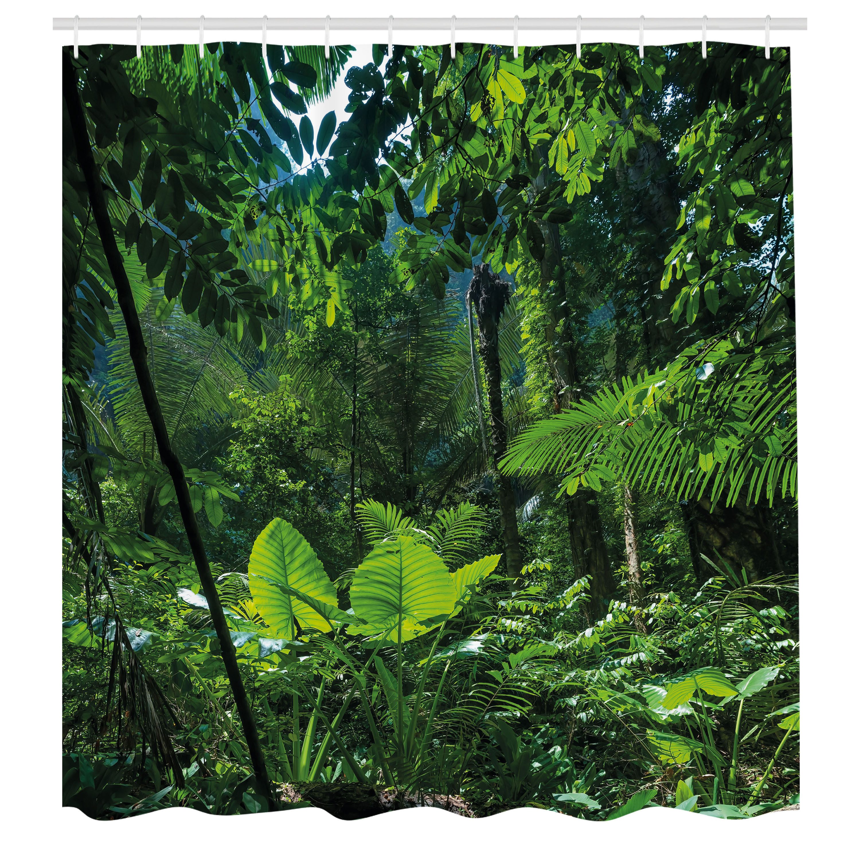 Abakuhaus Duschvorhang Moderner Digitaldruck mit 12 Haken auf Stoff Wasser Resistent Breite 175 cm, Höhe 180 cm, Pflanze Grün Unberührte Natur
