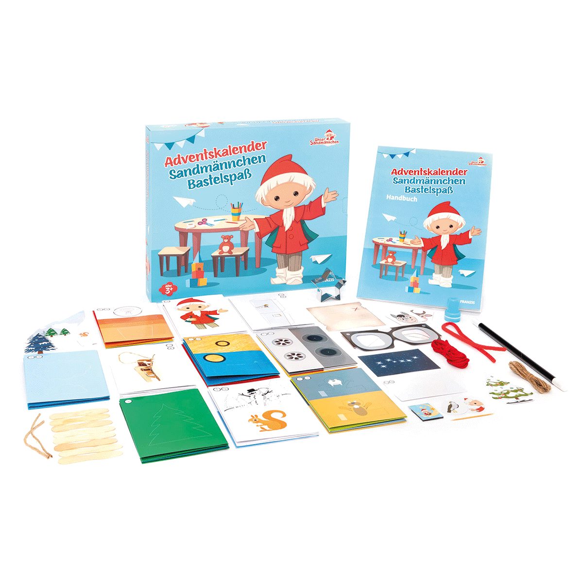 Franzis Adventskalender FRANZIS 67360 - Sandmännchen Adventskalender Bastelspaß, 24 Bastelp
