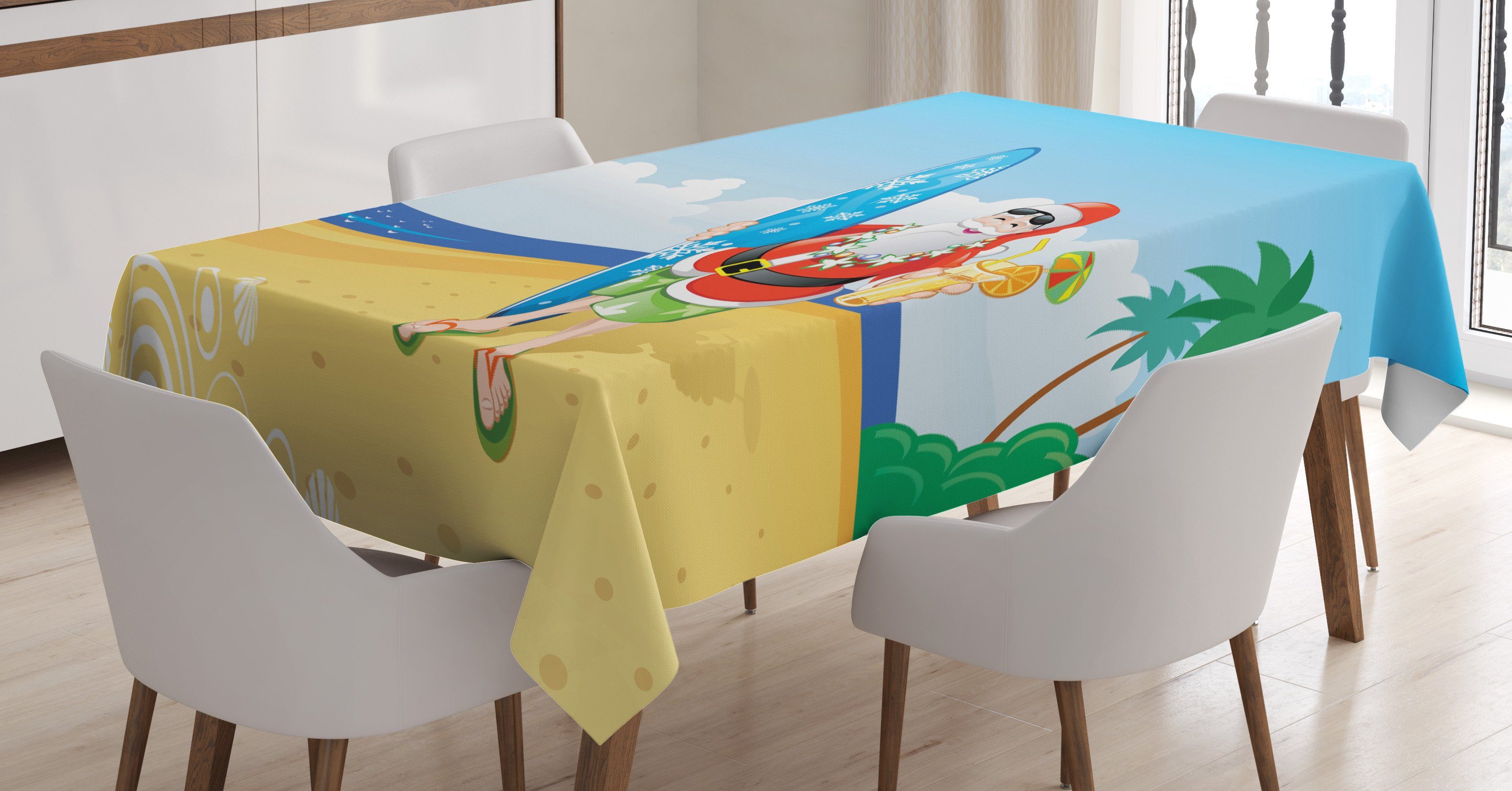 Abakuhaus Tischdecke Farbfest Waschbar Für den Außen Bereich geeignet Klare Farben, Weihnachten Sankt auf Strand-Brandung | Tischdecken