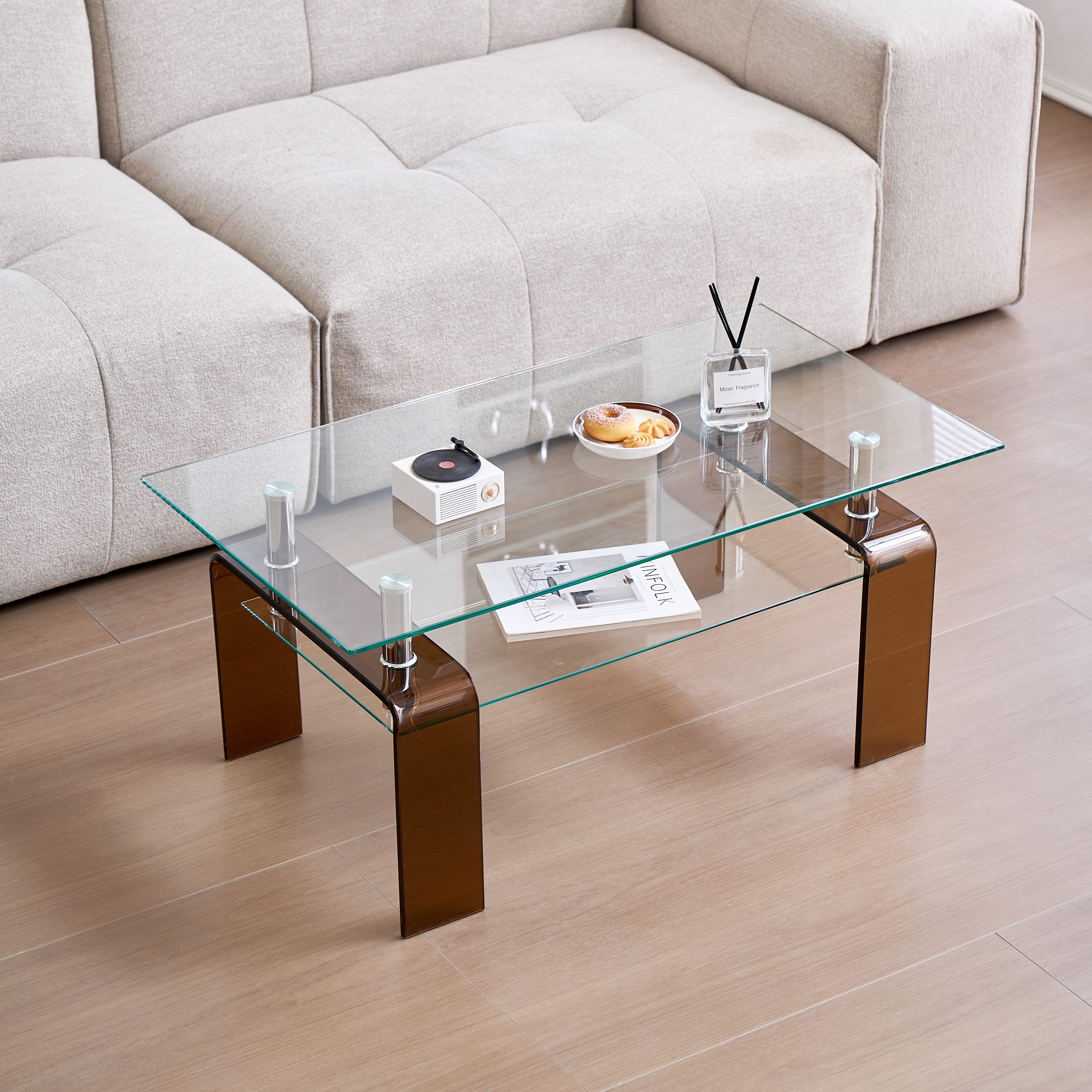 Celya Couchtisch Teetisch mit Glasbeinen (Schreibtisch aus gehärtetem Glas), Ideal für kleine Wohnzimmer, Apartments oder Büros