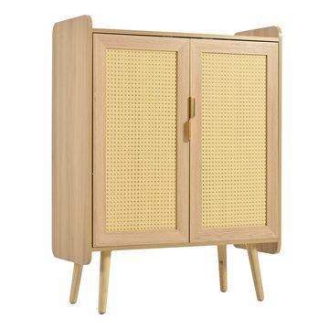 Celya Sideboard Sideboard Kommode mit 2 Türen, Geflochtenem Rattan-Design, B80/T35/H105,5 cm