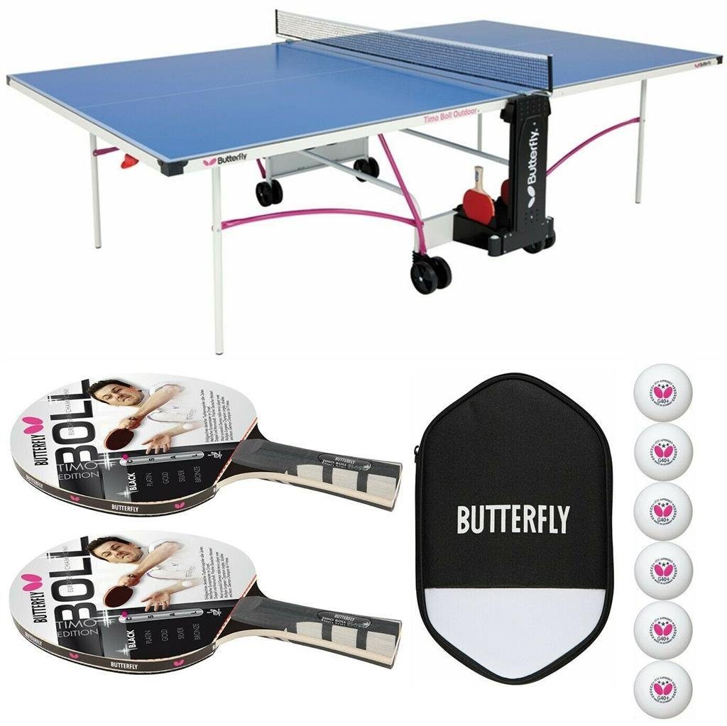 Butterfly Tischtennisplatte Timo Boll Platte + Schläger + Hülle + Bälle, Tischtennis Schläger Set Tischtennisset Table Tennis Bat Racket