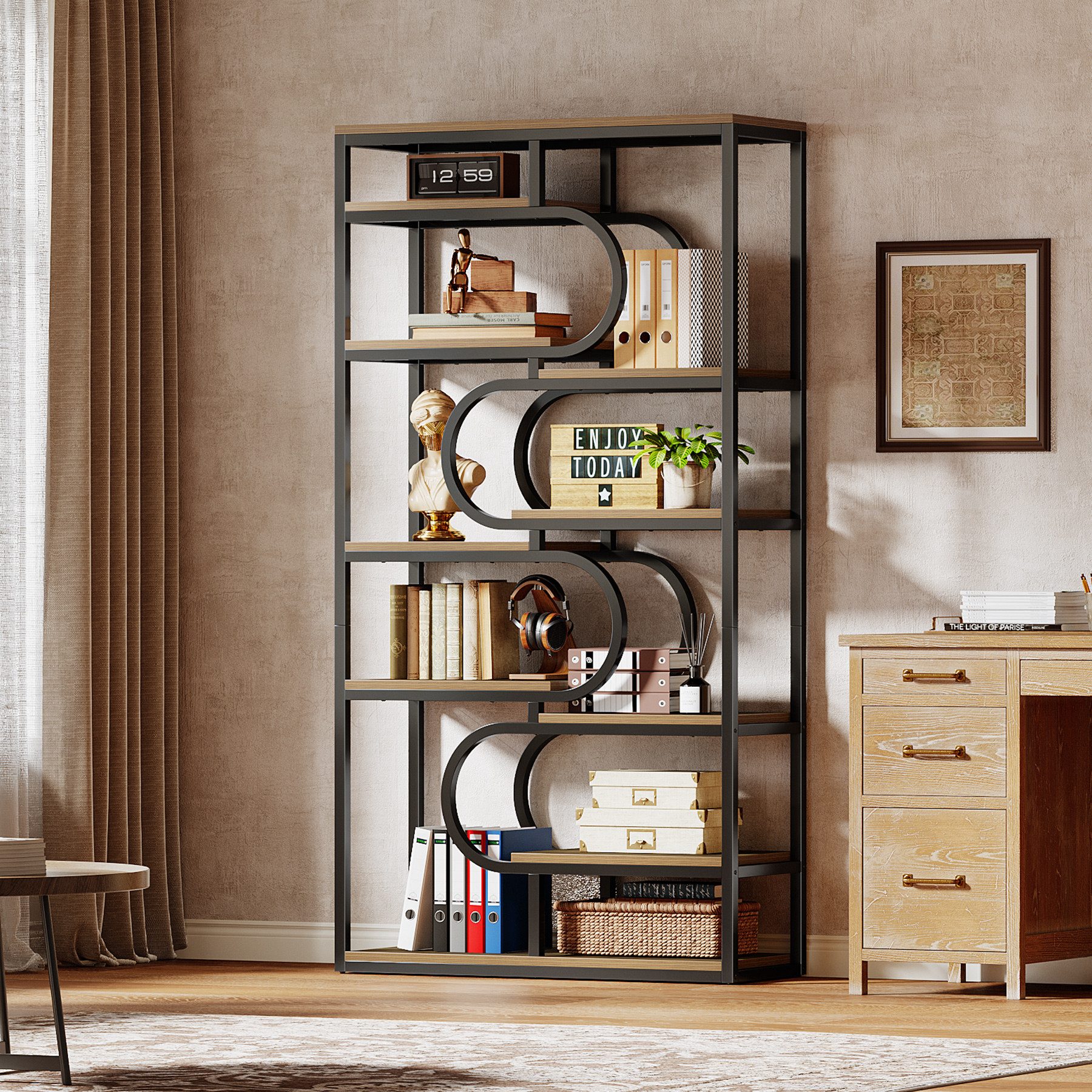 Tribesigns Bücherregal 5-stöckiges Industrial-Standregal, Ausstellungsregal mit Metallrahmen, 180cm Etagere-Bücherregal, Freistehendes Regal mit Offenem Staurau – Bild 5 von 5