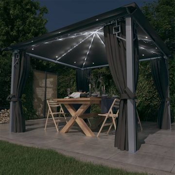 DOTMALL Partyzelt Garten Pavillion mit Vorhängen & LED-Lichterkette 300x300 cm