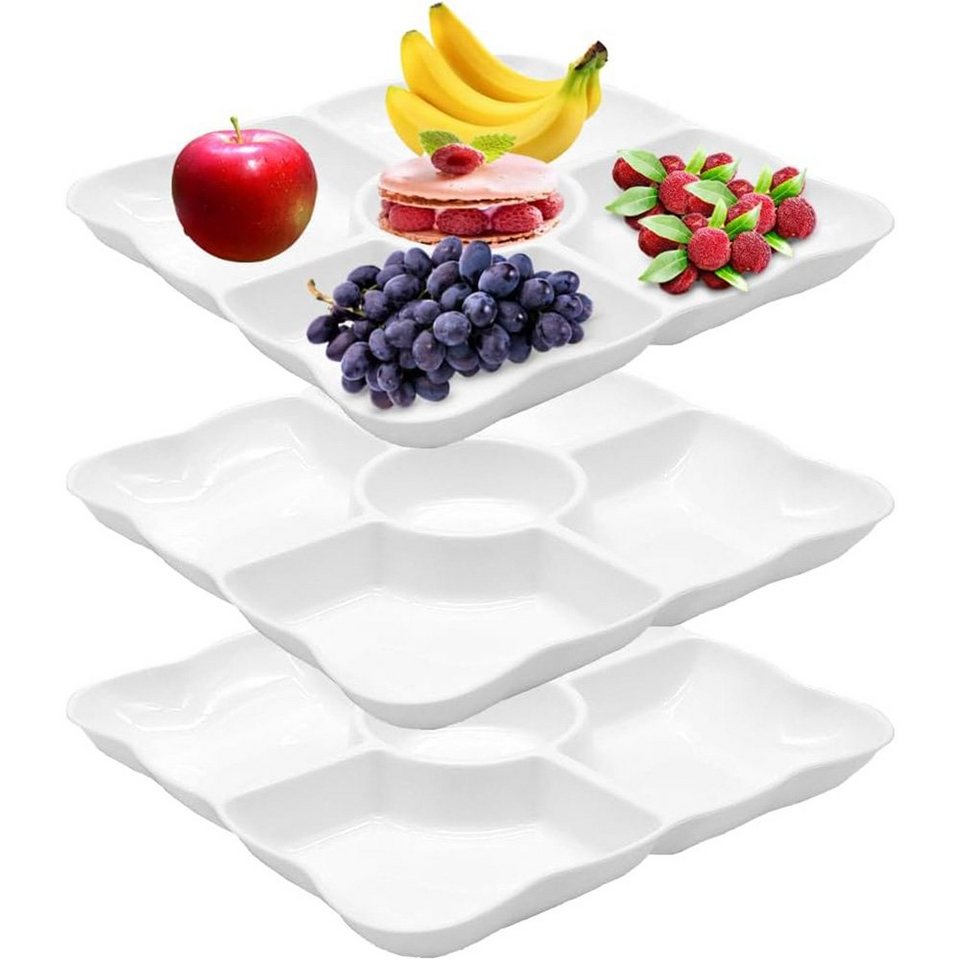 HIBNOPN Servierplatte Snackteller mit Fächern 5Fach Snack Teiler Tablett  Obstteller 3 Stück, (3-tlg)