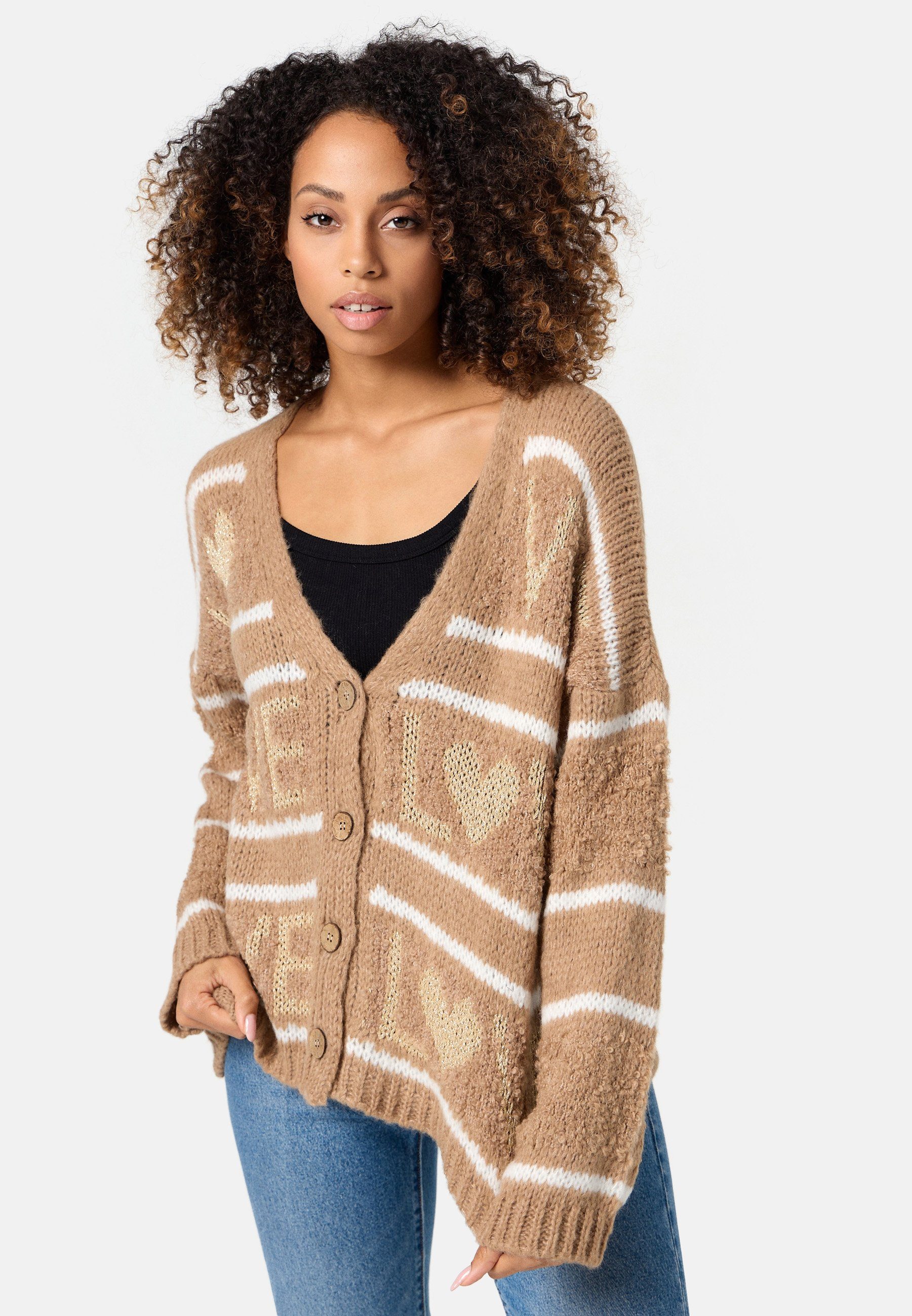 Rayshyne Strickjacke PM68 (Festliche Strickjacke Cardigan mit Knöpfen) Mustermix, mit Wollanteil