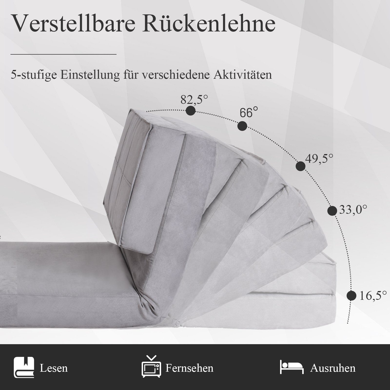 Schlafsofa, Klappbett, Bodensofa, Grau 211x75cm, verstellbare COSTWAY Rücklehne