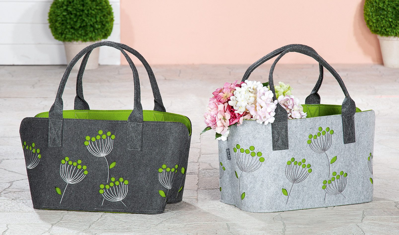 GILDE Shopper Filztasche Shopper Dillblüte grau gruen 41 cm günstig online kaufen