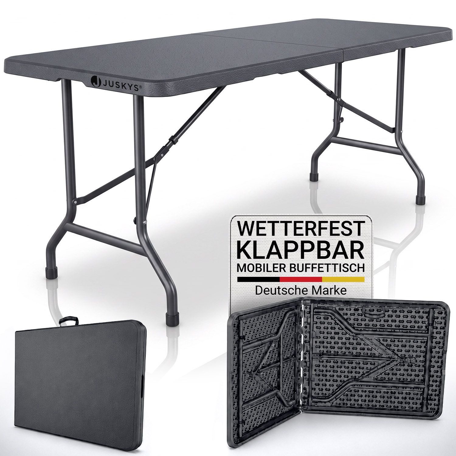 Juskys Klapptisch EasyFold (1-St), Klappbarer Campingtisch mit Tragegriff, rutschfeste Füße, bis 200 kg