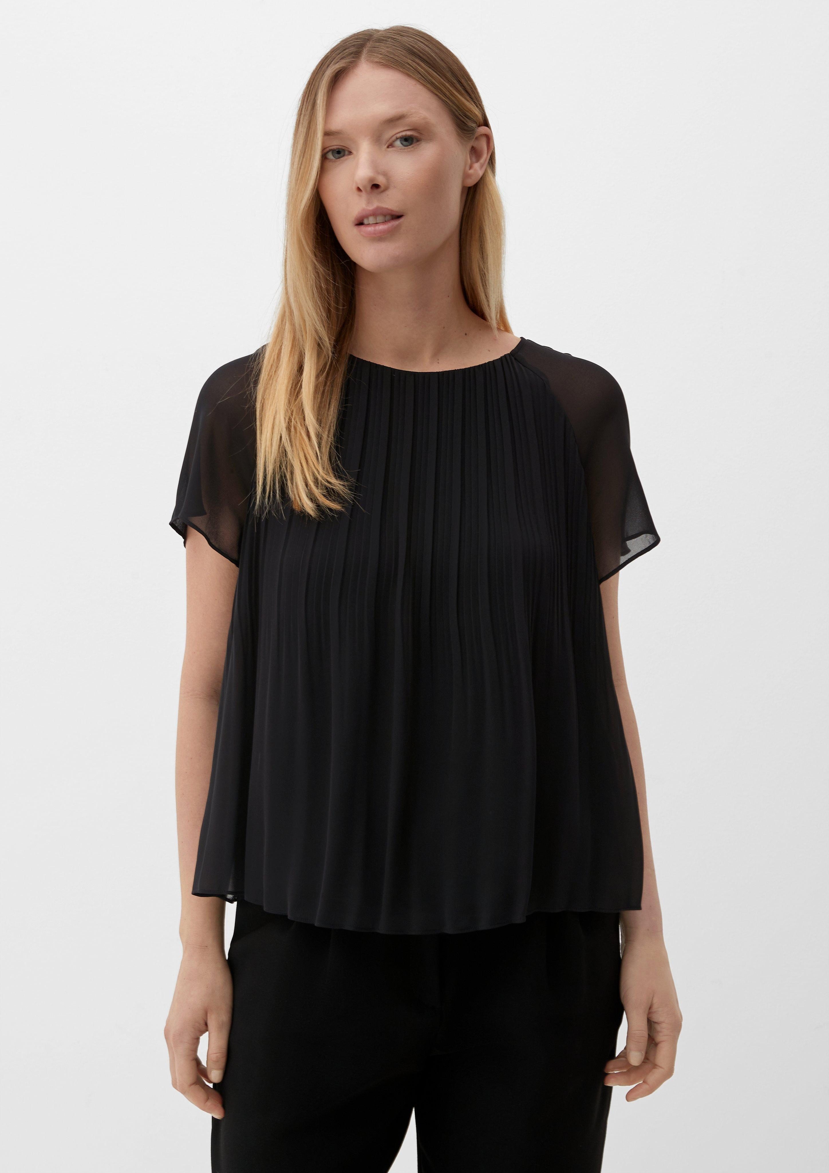 s.Oliver BLACK LABEL Kurzarmbluse Bluse mit Faltenstruktur