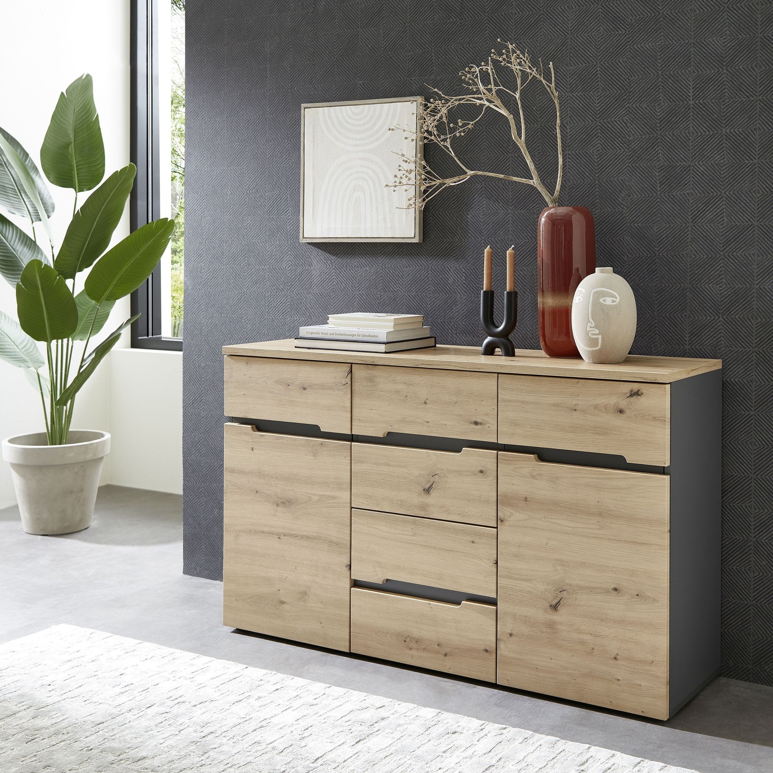 Innostyle Mehrzweckschrank Kommode MEMPHIS GH27 2-türig Artisan Eiche Graphit Nachbildung
