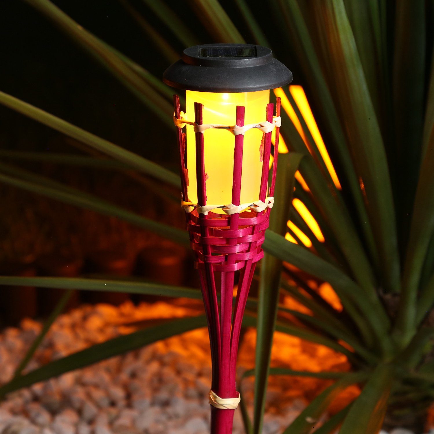 MARELIDA LED Gartenfackel LED Solar Gartenfackel Bambus Flammeneffekt pink Solarfackel Garten, LED Classic, gelb