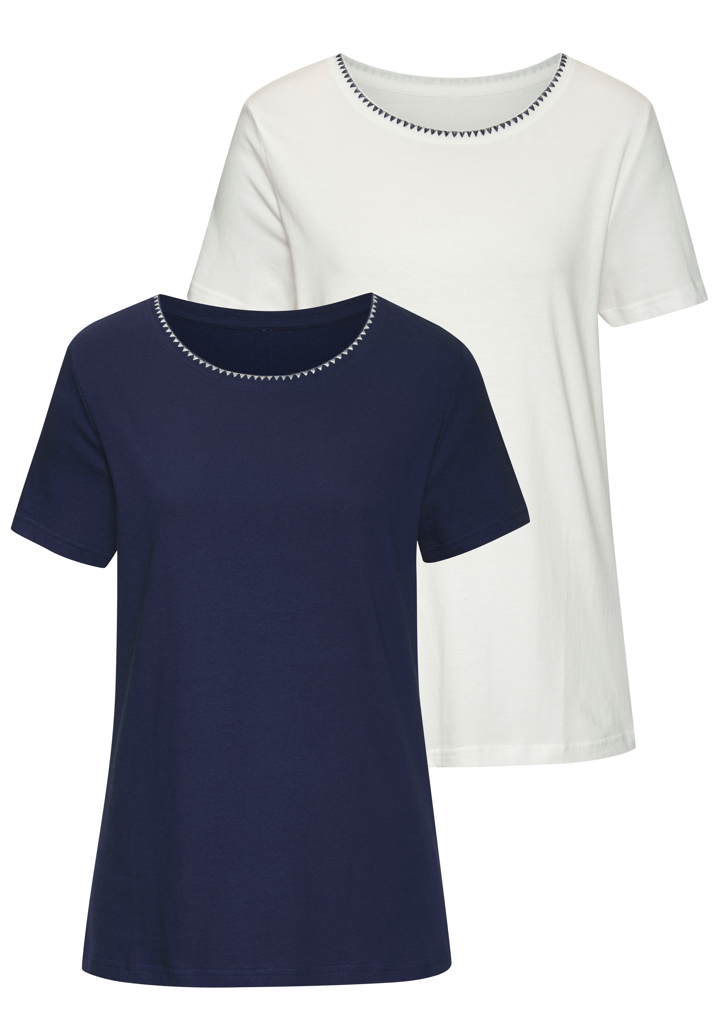 Vivance T-Shirt mit modischer Kontraststickerei (Packung, günstig online kaufen