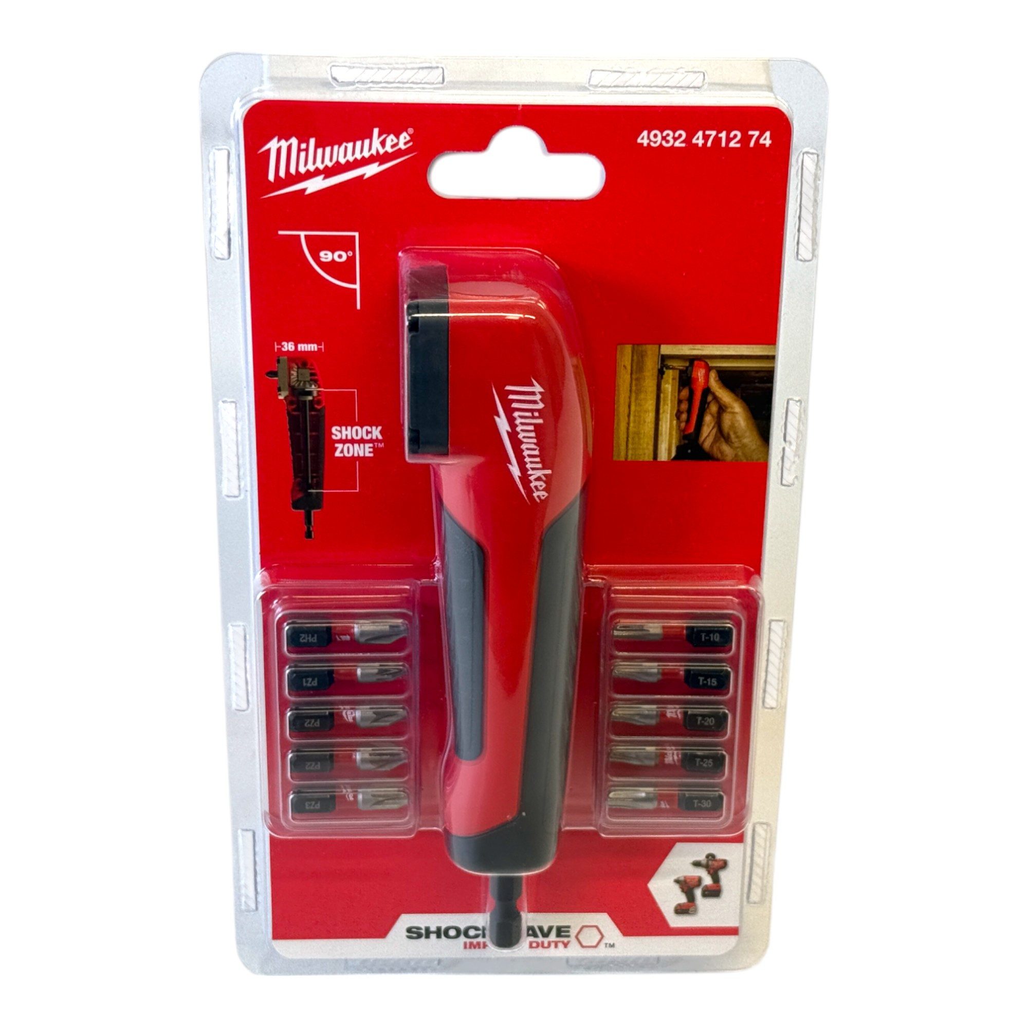 Milwaukee Winkelschraubvorsatz Shockwave Impact Duty 1/4" 25 mm (4932471274) mit Bit Set 10 tlg.