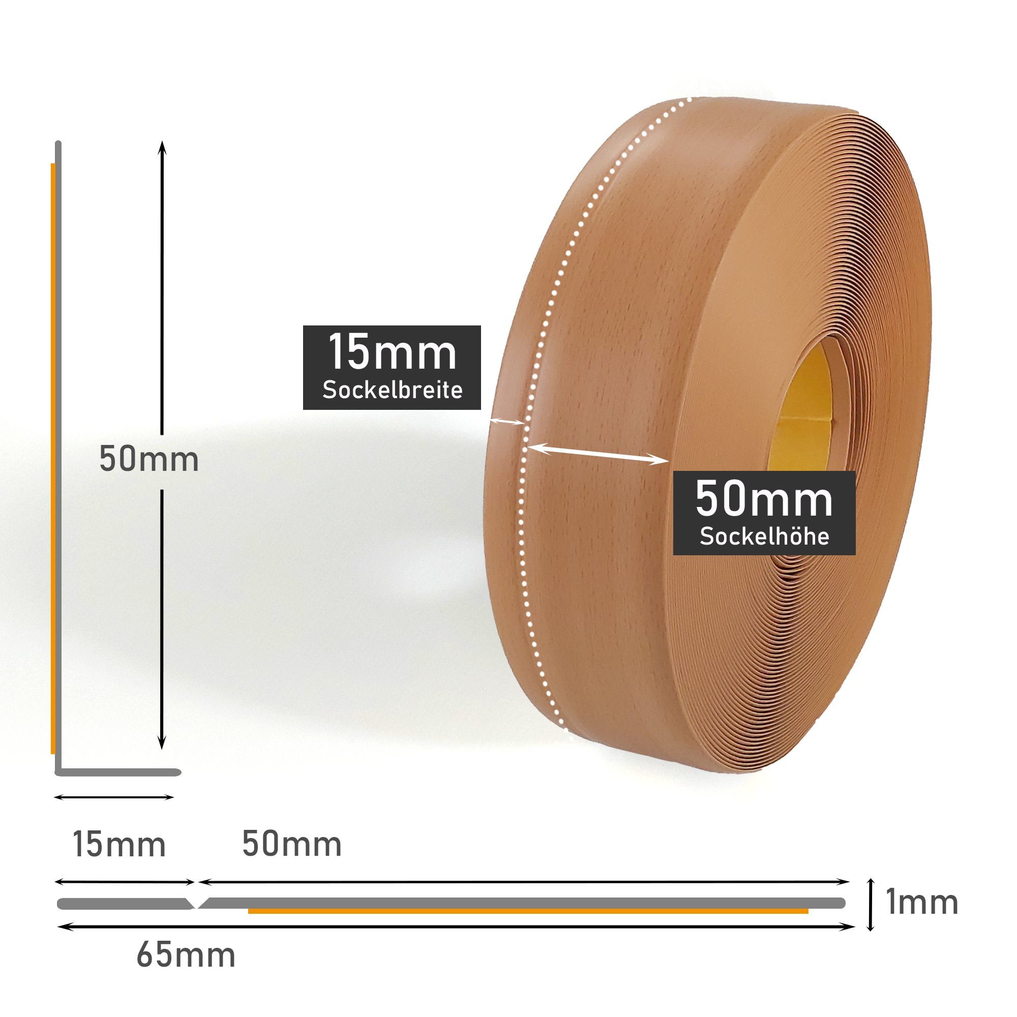 Lemodo Sockelleiste Weichsockelleiste selbstklebend, L: 500 cm, 1-St., Weichsockelleiste, Winkel, 50mm, flexibel, selbstklebend – Bild 4 von 5