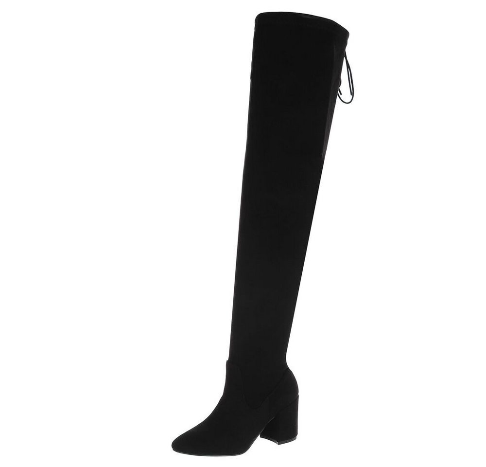 Ital-Design Damen Party & Clubwear Overkneestiefel (87124628) Blockabsatz High-Heel Stiefel in Schwarz