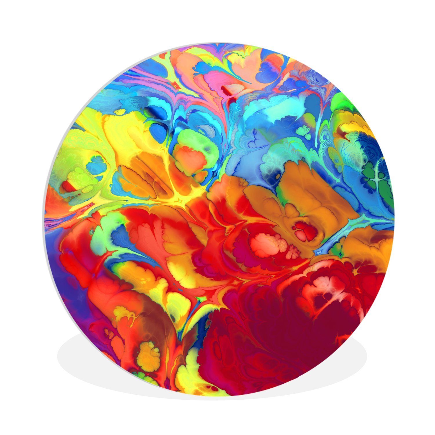 MuchoWow Gemälde Regenbogenfarben beigemischt, (1 St), Kreis Wanddekoration Forex, Rundes Wandbild, Wohnzimmer, 30x30 cm