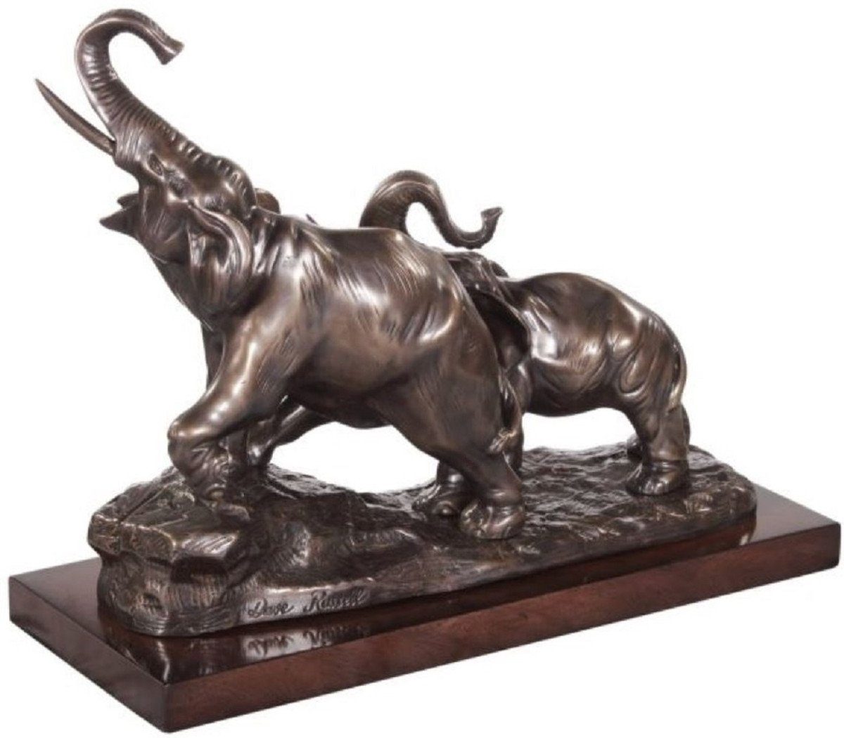 Bronze x Elefanten x Casa auf Deko - Bronzefiguren 17 Holzsockel Padrino 42 / Dekofigur 33 Luxus H. Bronze Braun cm