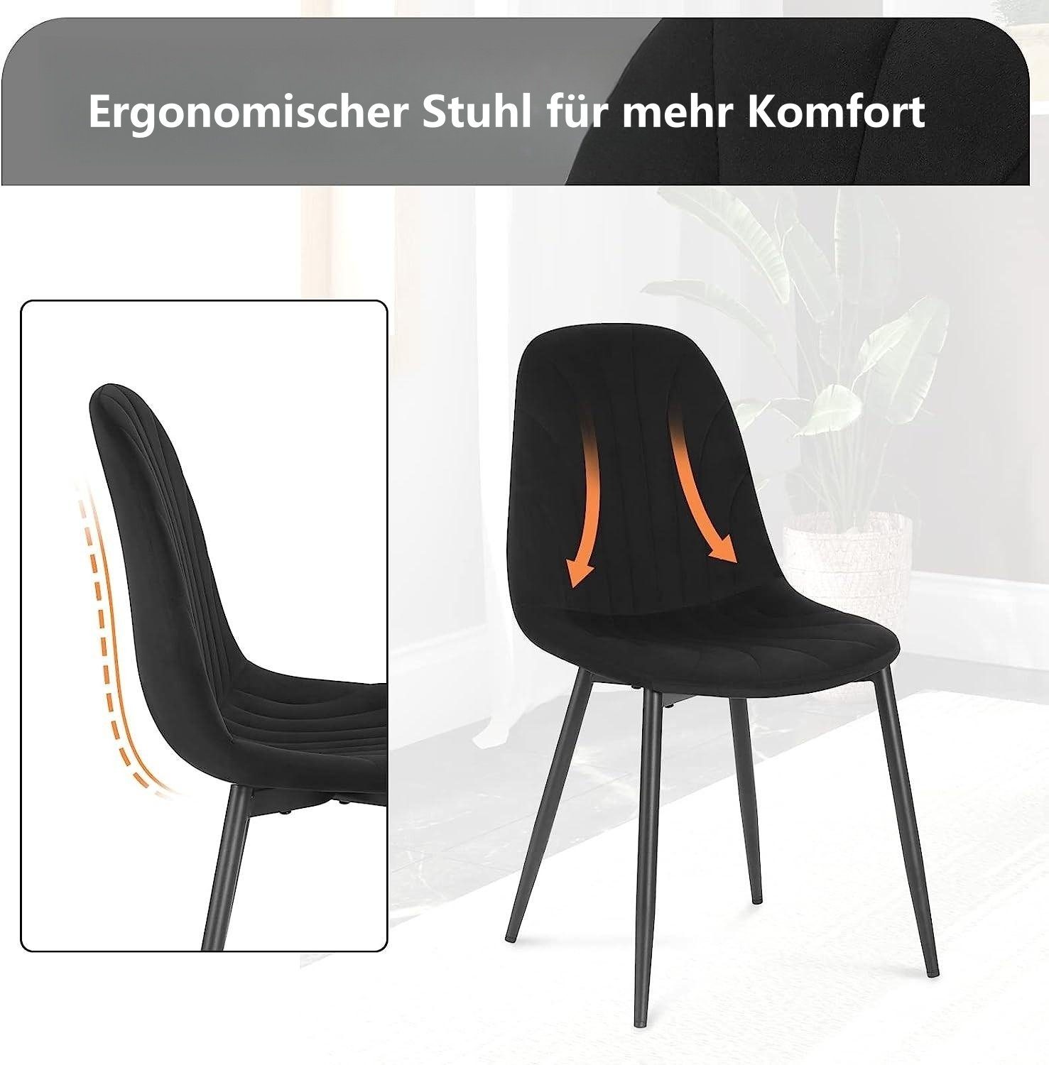 Schwarz | Samtbezug St), EUGAD ergonomischer (Set, 2 Schwarz Polsterstuhl mit Esszimmerstuhl