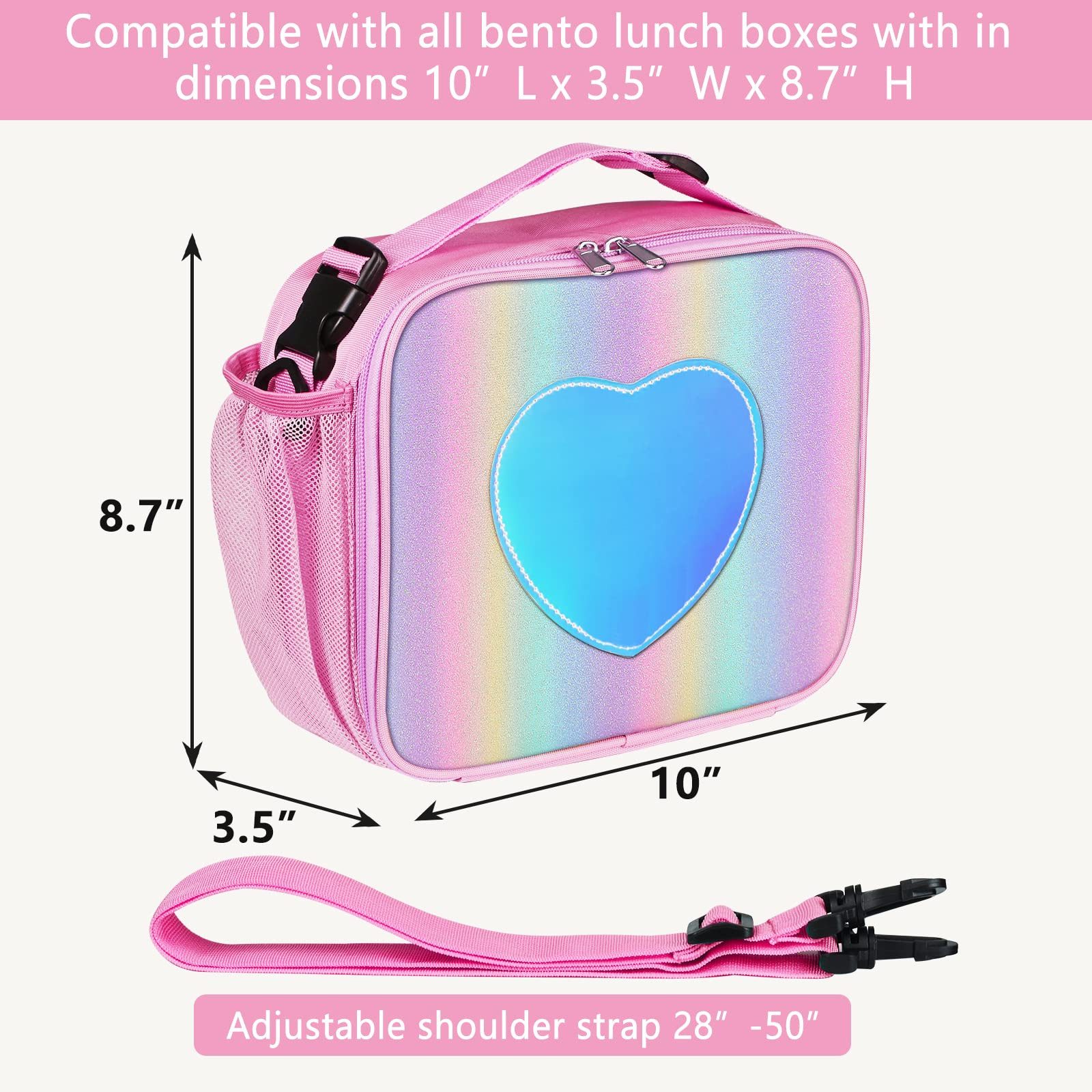 Diwzbyn Lunchbox Lunchbag Isoliert, Auslaufsicher, Regenbogen-Design in Rosa, Mit Laser-Effekt, Wiederverwendbar für Schule & Freizeit