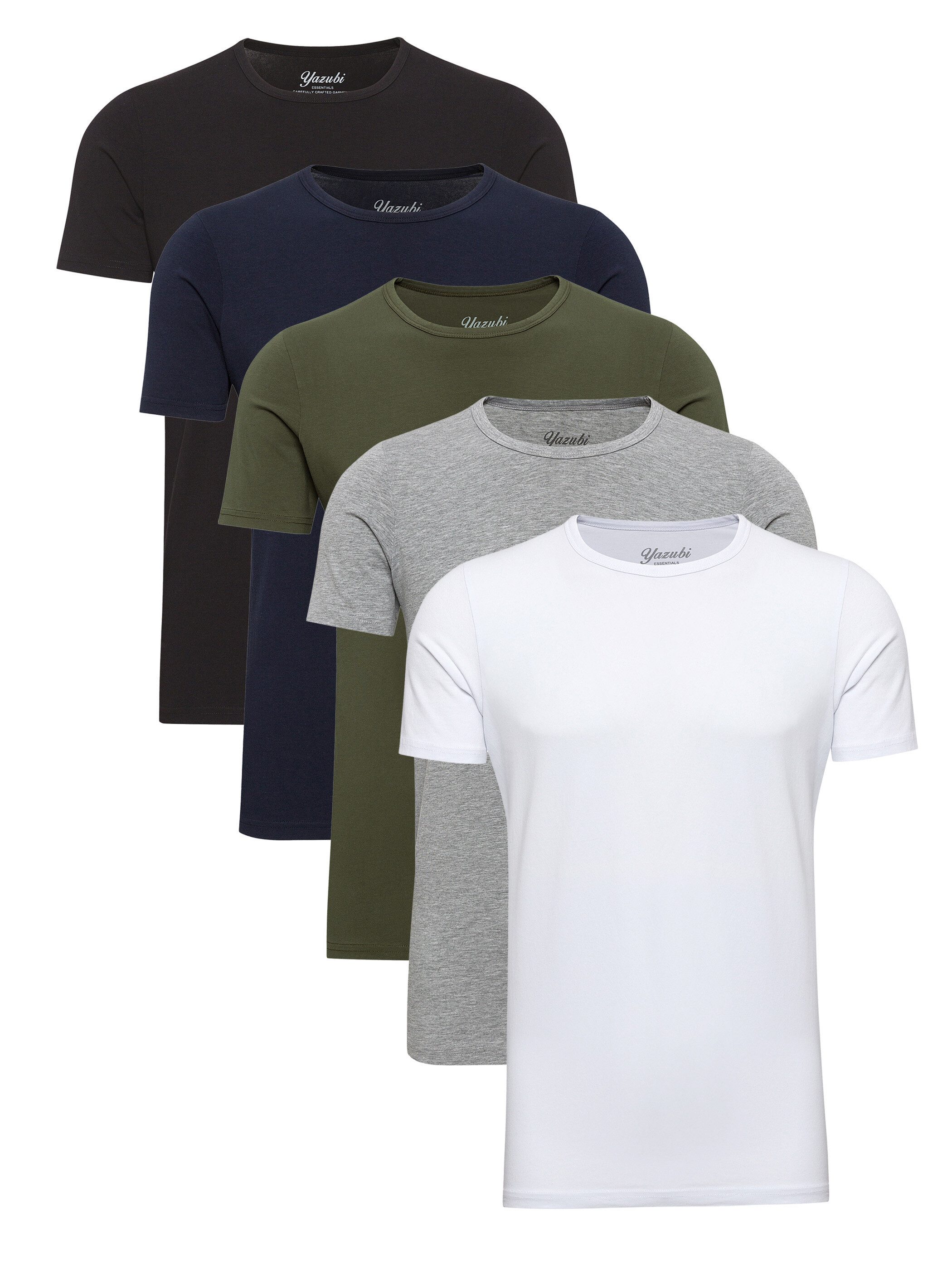 Yazubi T-Shirt Set Herren Basic Regular Fit 5er-Pack (Packung, 5-tlg., 5er-Pack) Baumwolle mit Stretch, Rundhals, Kurzarm, Unterziehshirt, weich