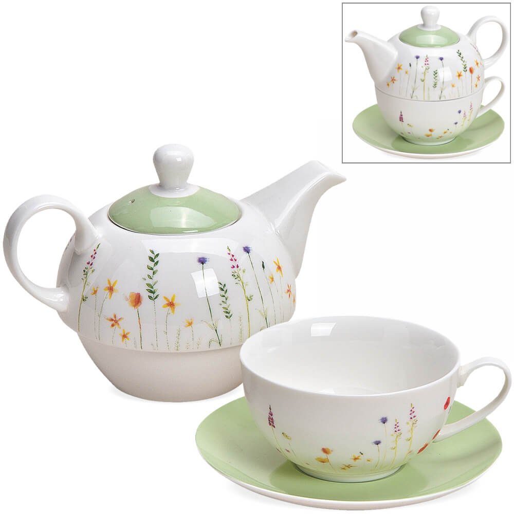 matches21 HOME & HOBBY Teekanne Tea for One Tee Geschenkbox zarte Blumen, 0.65 l, (1-St)