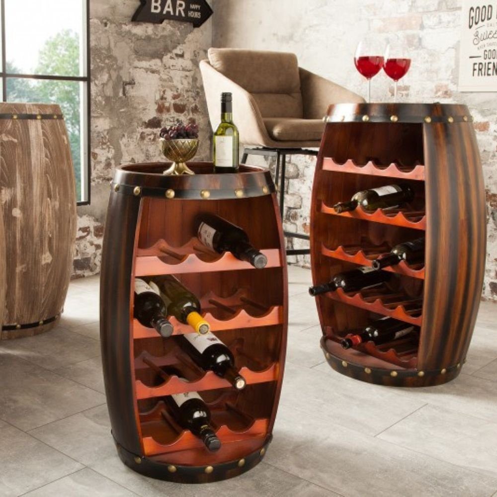 Weinregal Originelles Flaschenregal BOTELLA 60cm braun Weinfass Pienienholz