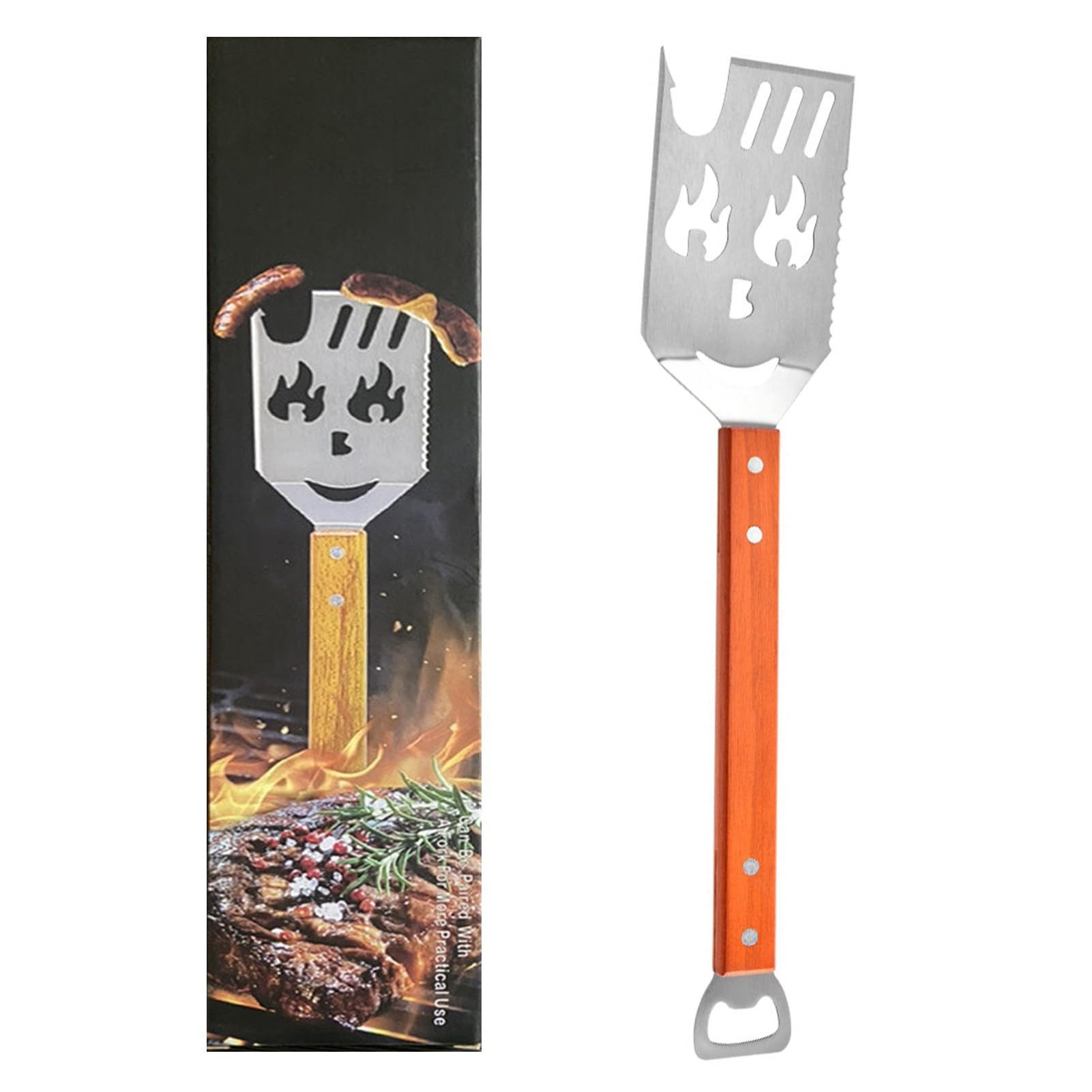 FOUORTUNATE-BEE Grillwender Multifunktionaler Grillspatel mit Holzgriff, Vielseitiges Grillwerkzeug für BBQ und Outdoor-Kochen