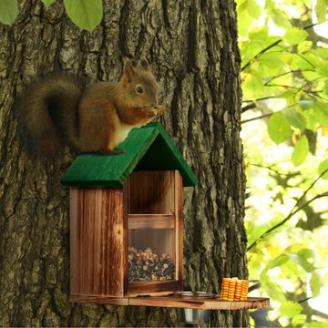 relaxdays Futterspender Eichhörnchen Futterhaus aus Holz