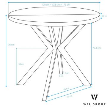 WFL GROUP Esstisch Vincento (1 Tisch), Runder Ausziehbar Tisch mit Tischrand schwarzes Dekor