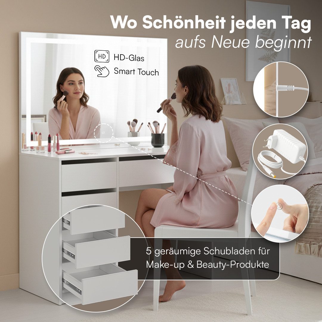 Bellamio Schminktisch Nore mit Spiegel, mit und ohne LED-Beleuchtung (Weiß, günstig online kaufen