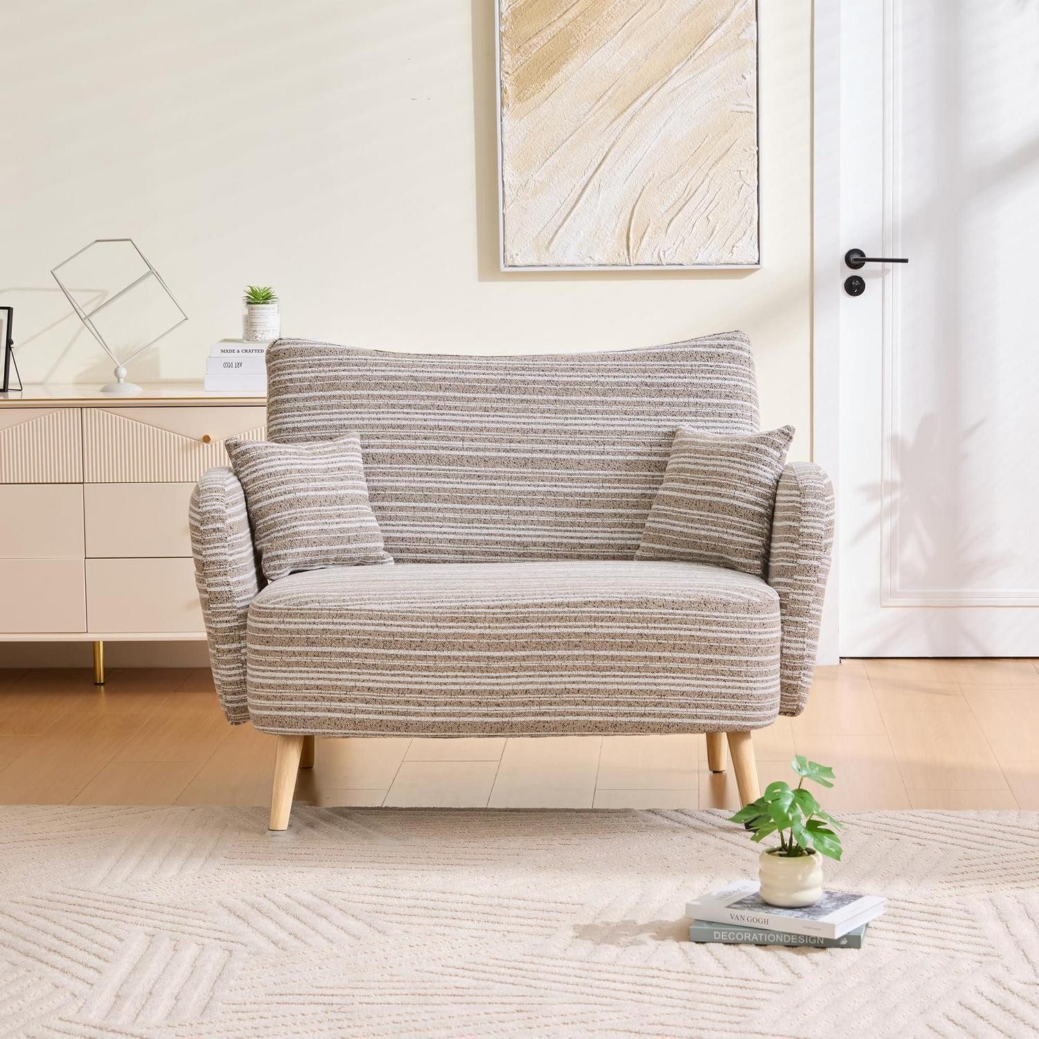 LuxusKollektion Ohrensessel Ohrensessel Relaxsessel Fernsehsessel Boucle 121x81.5cm Khaki